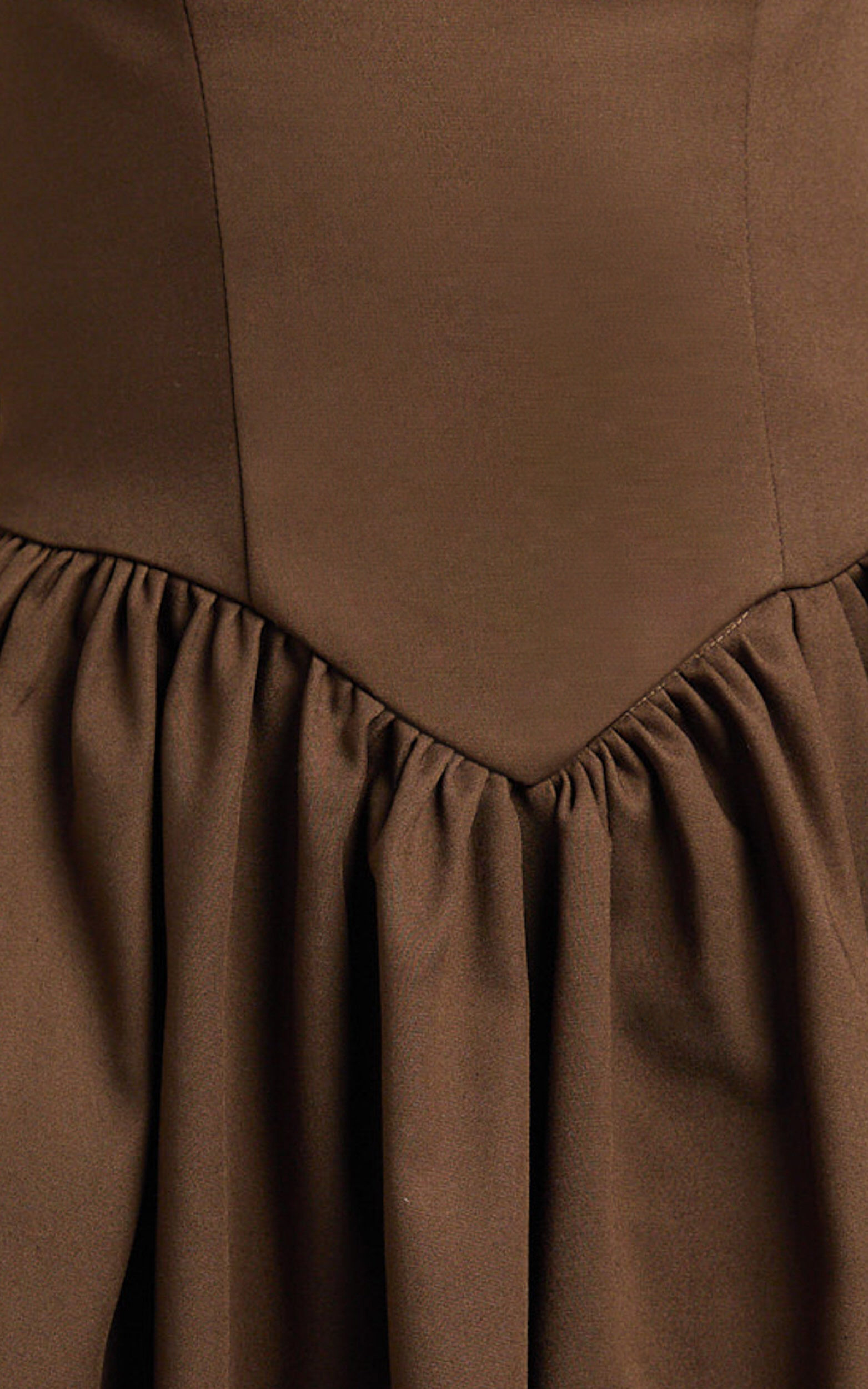 Helda Midi Dress - Halter Tie Neck Corset Panel Dress in Chocolate