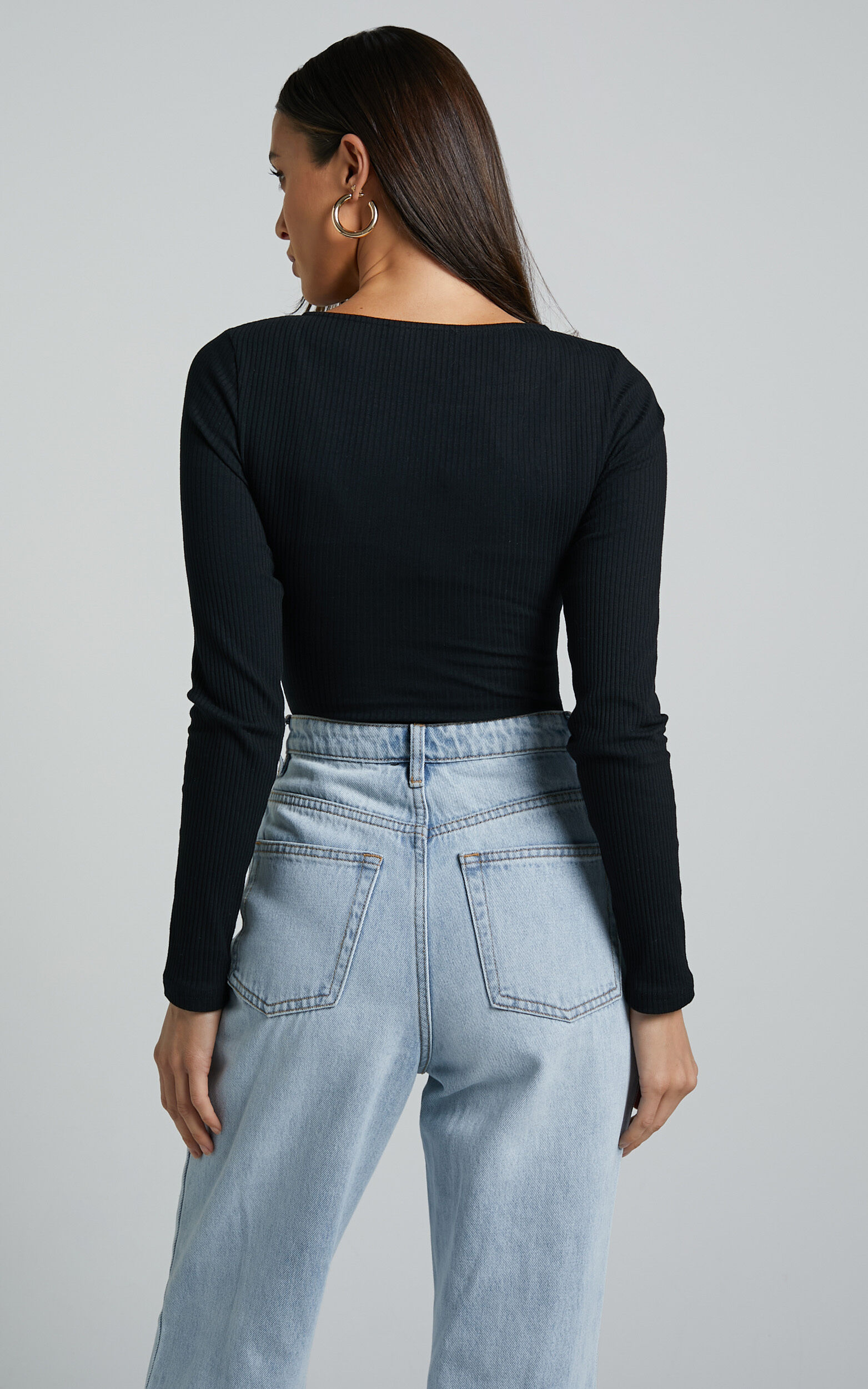 Tatem Bodysuit - Long Sleeve Button Front Bodysuit in Black