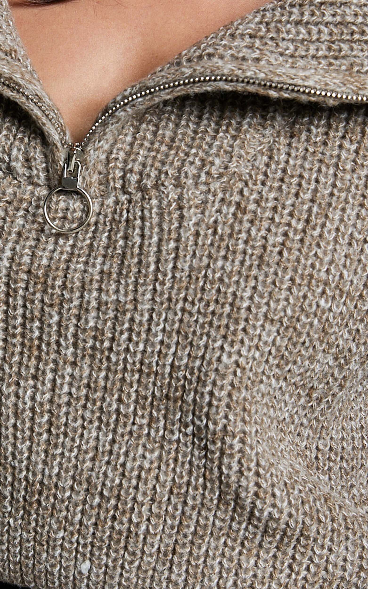 Ace Jumper - Chunky Quarter Zip Knit Jumper in Taupe