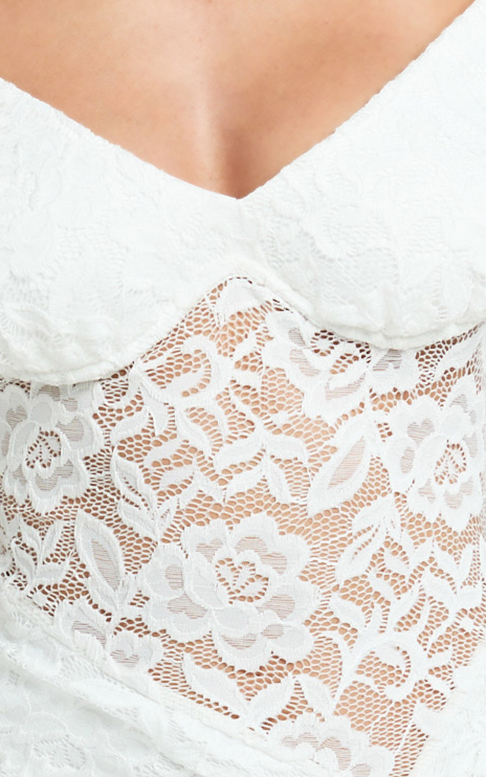 Tatum Midi Dress - Lace Off Shoulder Side Split Dress in Off White