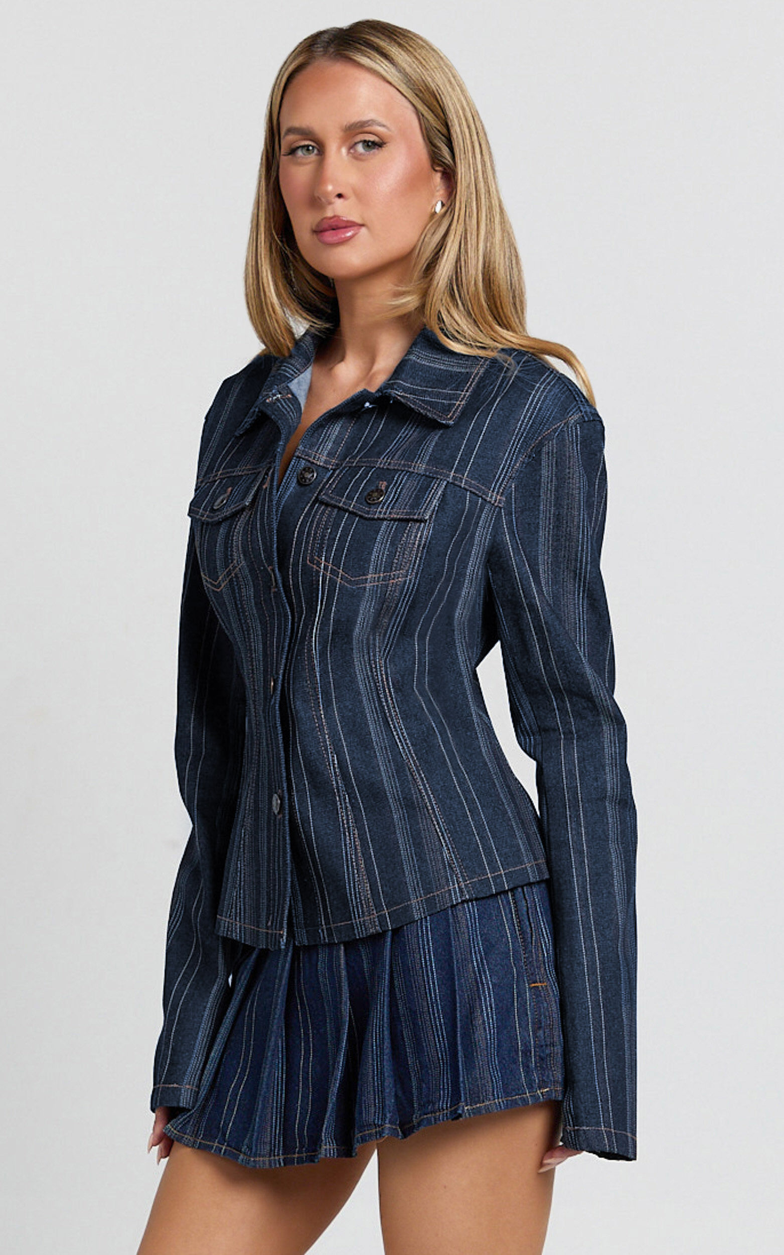 Lioness - Rider Denim Jacket in Deni Stripe