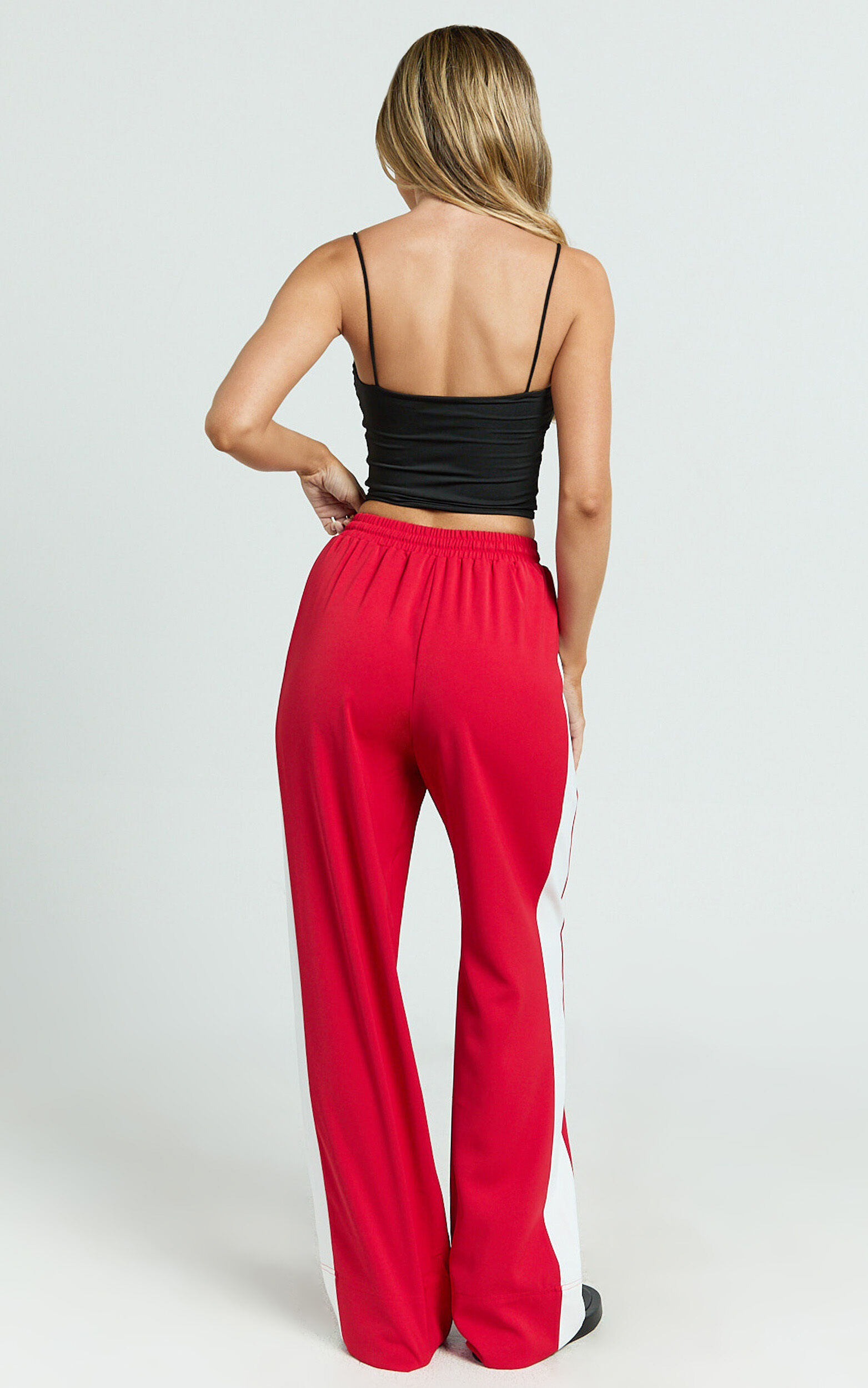 Davi Pants - Drawstring Waist Contrast Panel Tailored Pants in Red