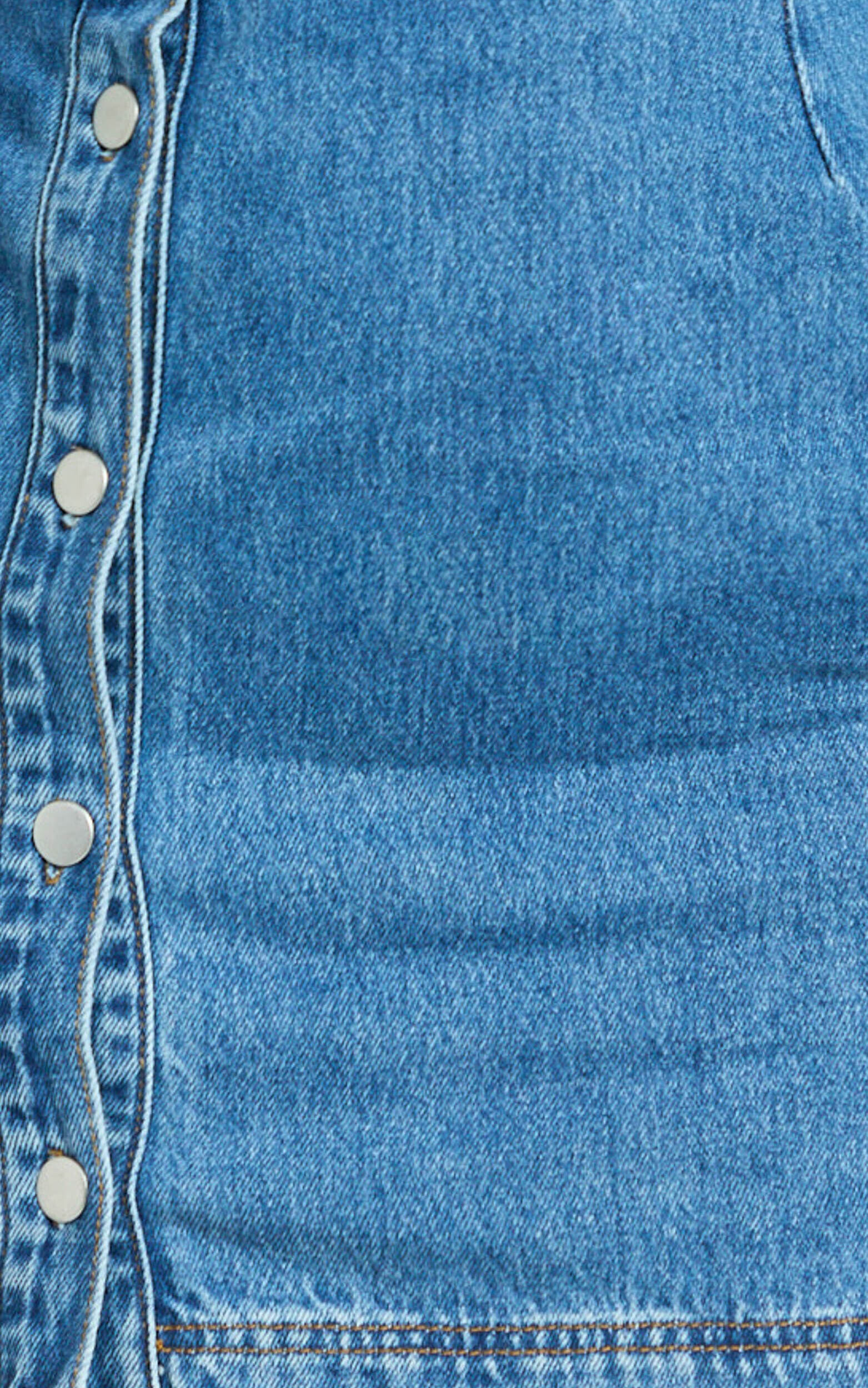 Ainsley Mini Dress - Button Through Long Sleeve Denim Dress in Mid Blue Wash