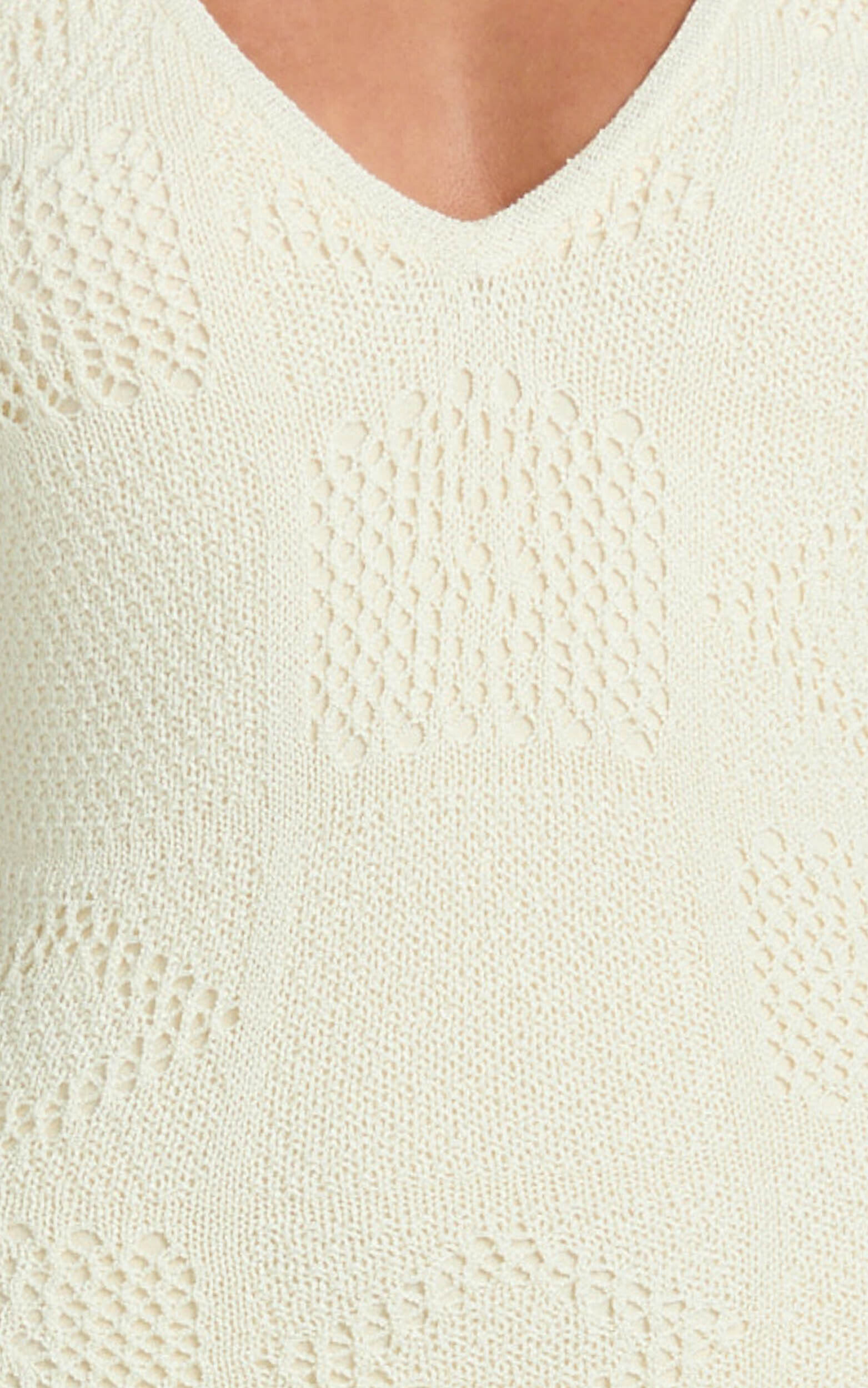 Taylor Maxi Dress - Crochet Knit Scoop Neck Dress in Cream