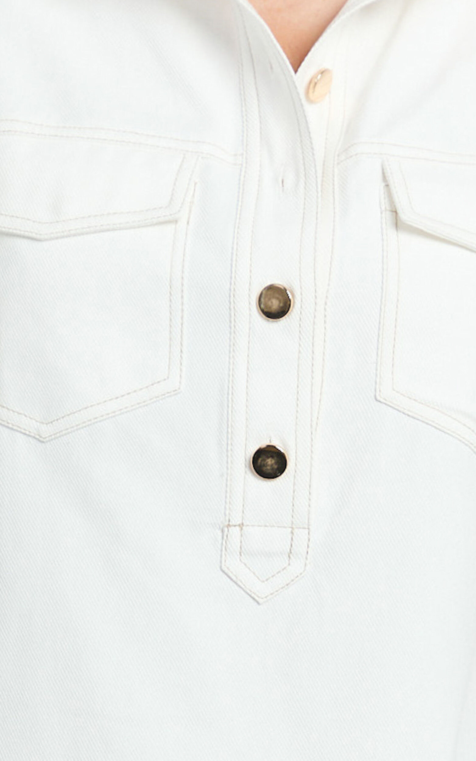 Lynda Mini Dress - Short Sleeve Collared Patch Pocket Shift Dress in Off White