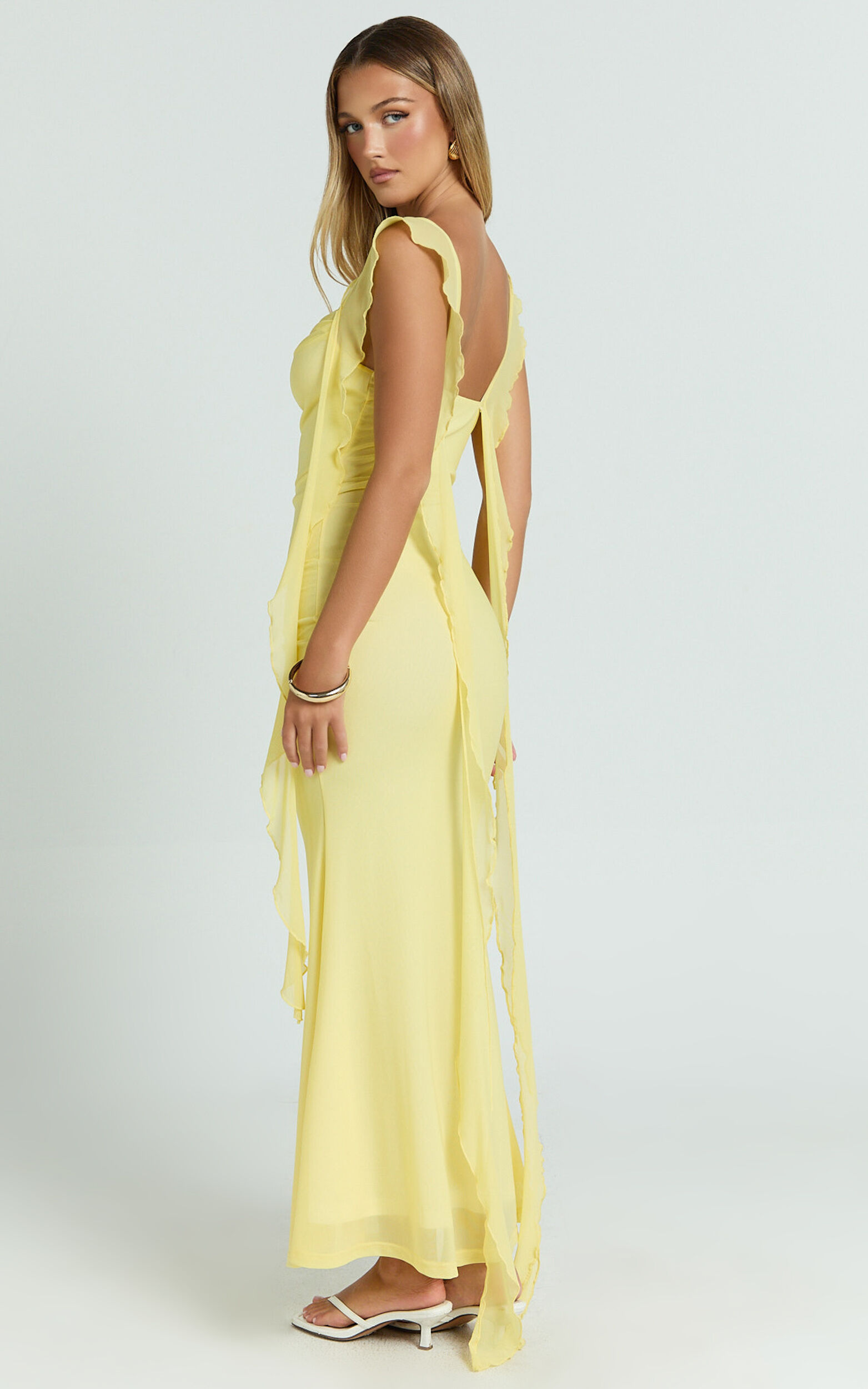 Rosha Maxi Dress - Ruffle Strap Dress in Butter