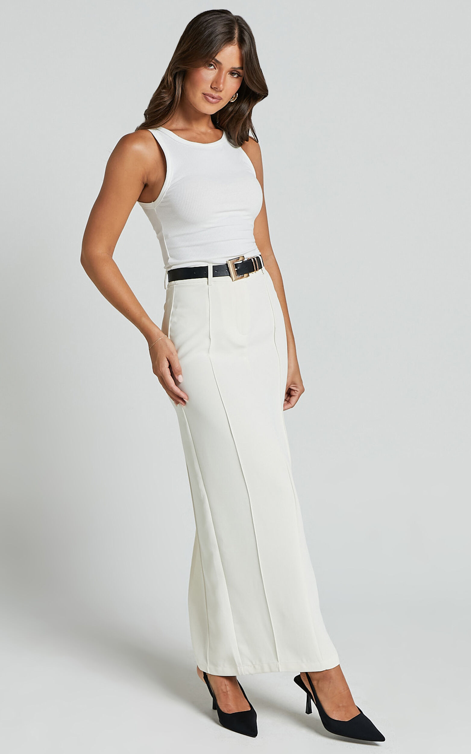Stella Maxi Skirt - High Waisted Pencil Skirt in Stone