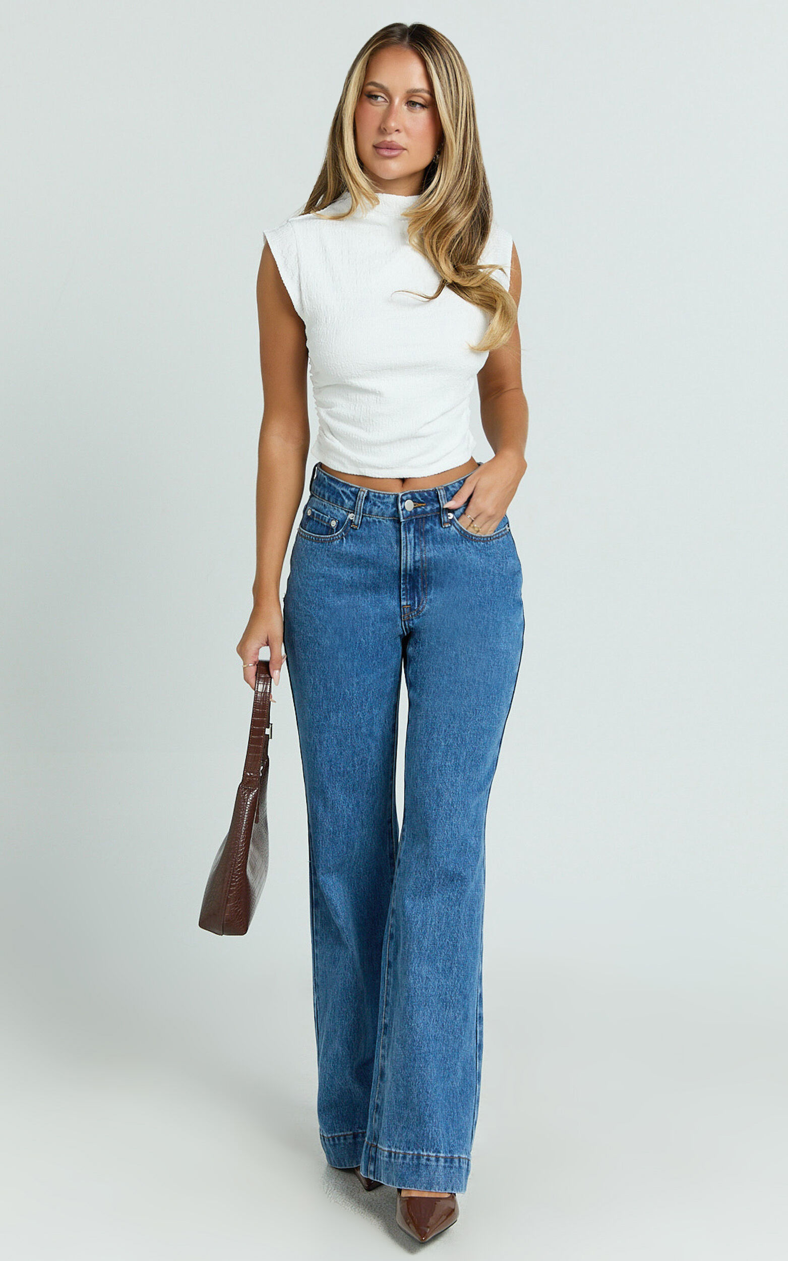 Brionne Top - High Neck Cap Sleeve Top in White