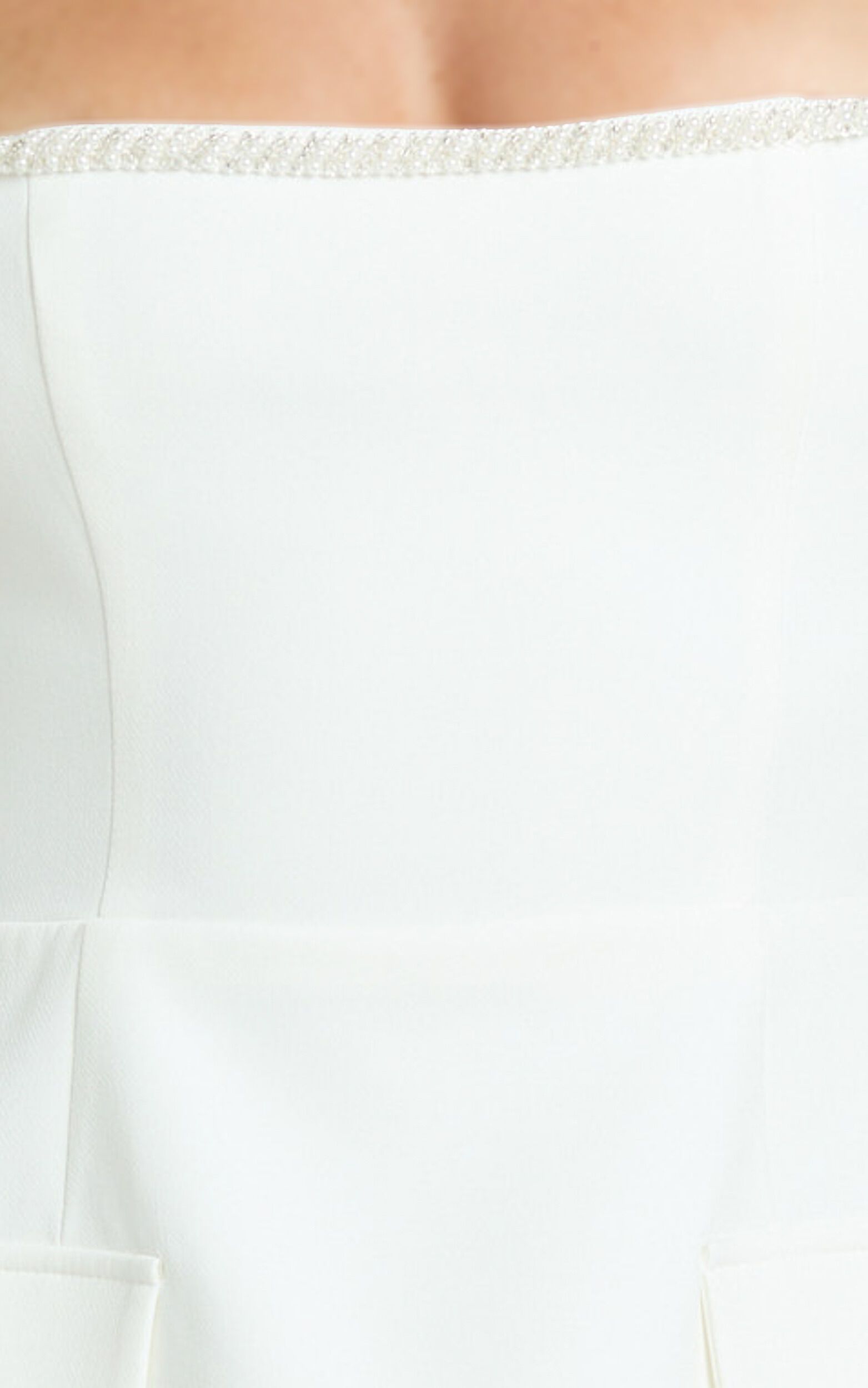 Nakita Mini Dress - Short Sleeve Pearl Trim Square Neck Tulip Dress in White