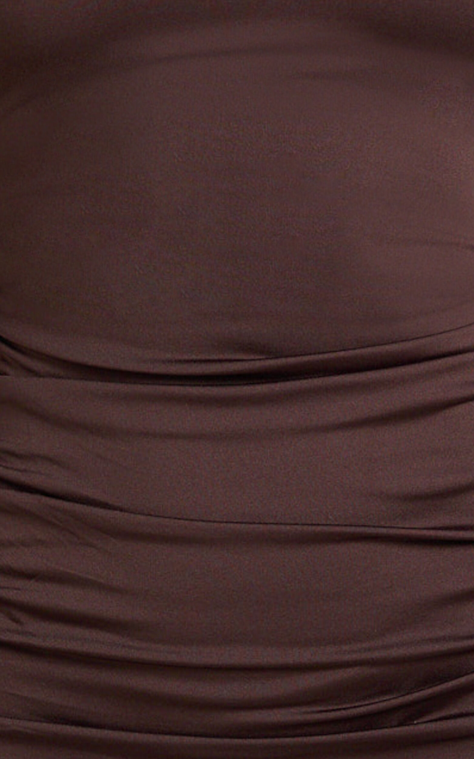 Misty Mini Dress - Wide Neckline Ruched Jersey Dress in Brown