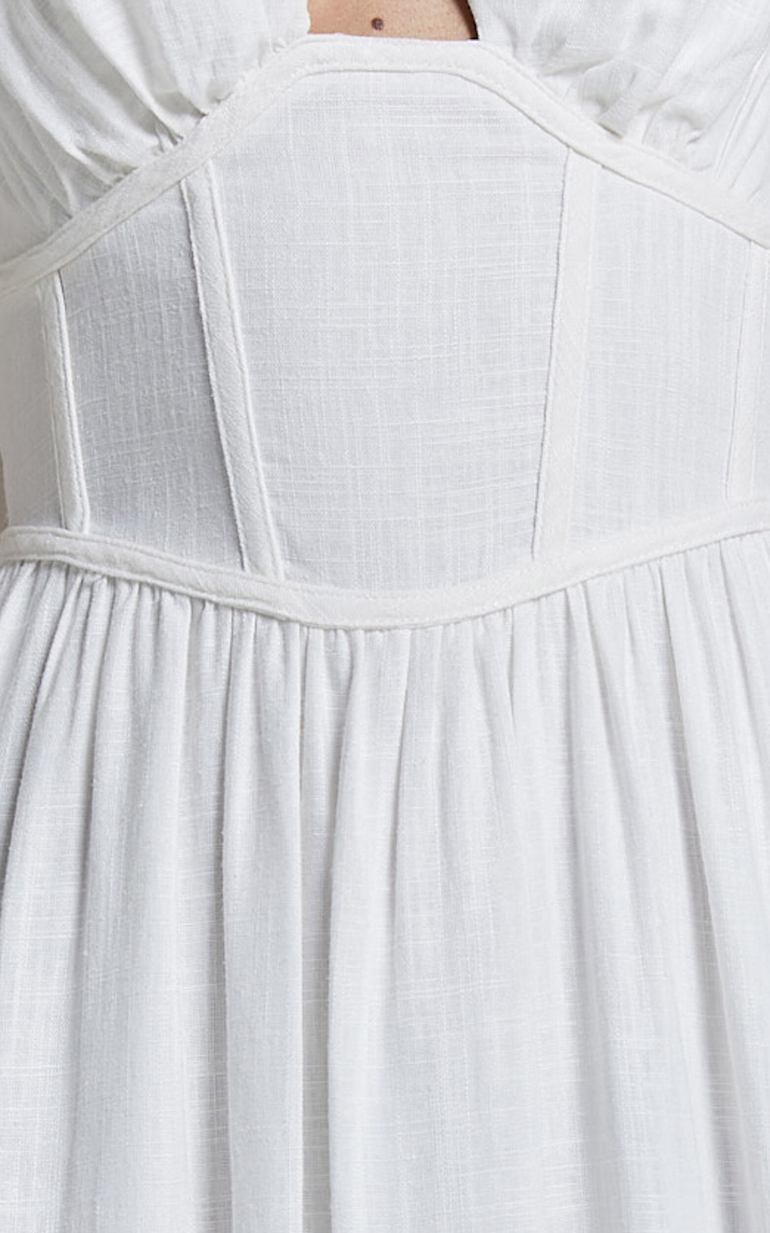 Amalie The Label - Chamika Linen Blend Bustier Double Tie Back Midi Dress in White