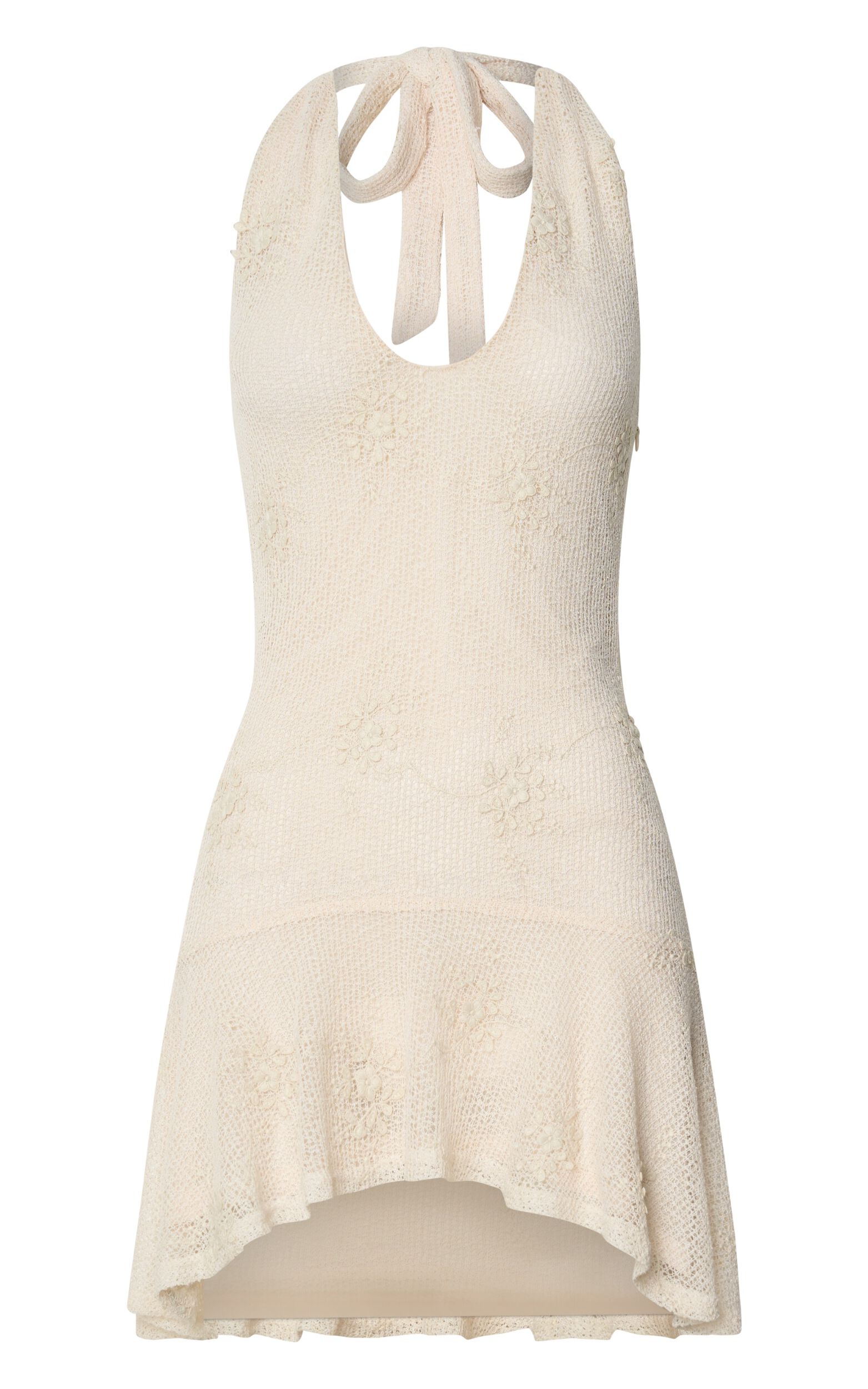 Estella Mini Dress - Scooped V Halter Drop Waist Frill Hem Skirt in Ivory