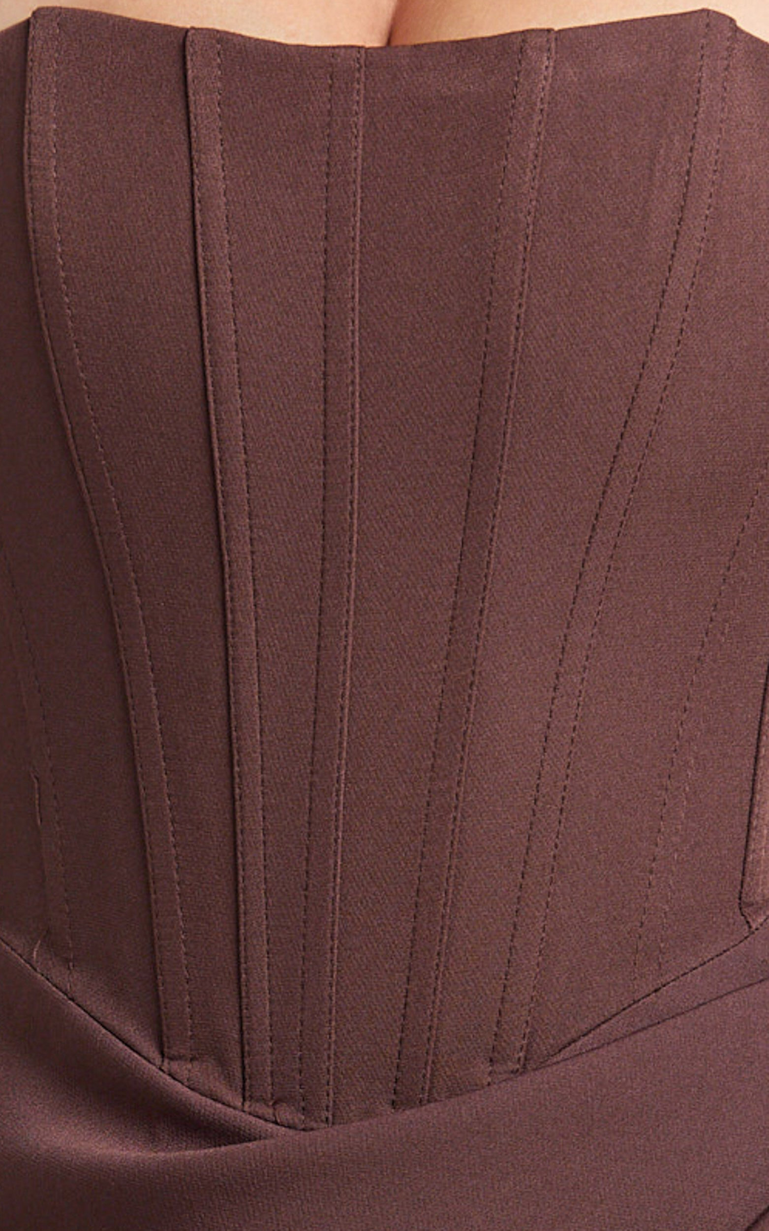 Avery Midi Dress - Strapless Draped Side Split Dress in Chocolate