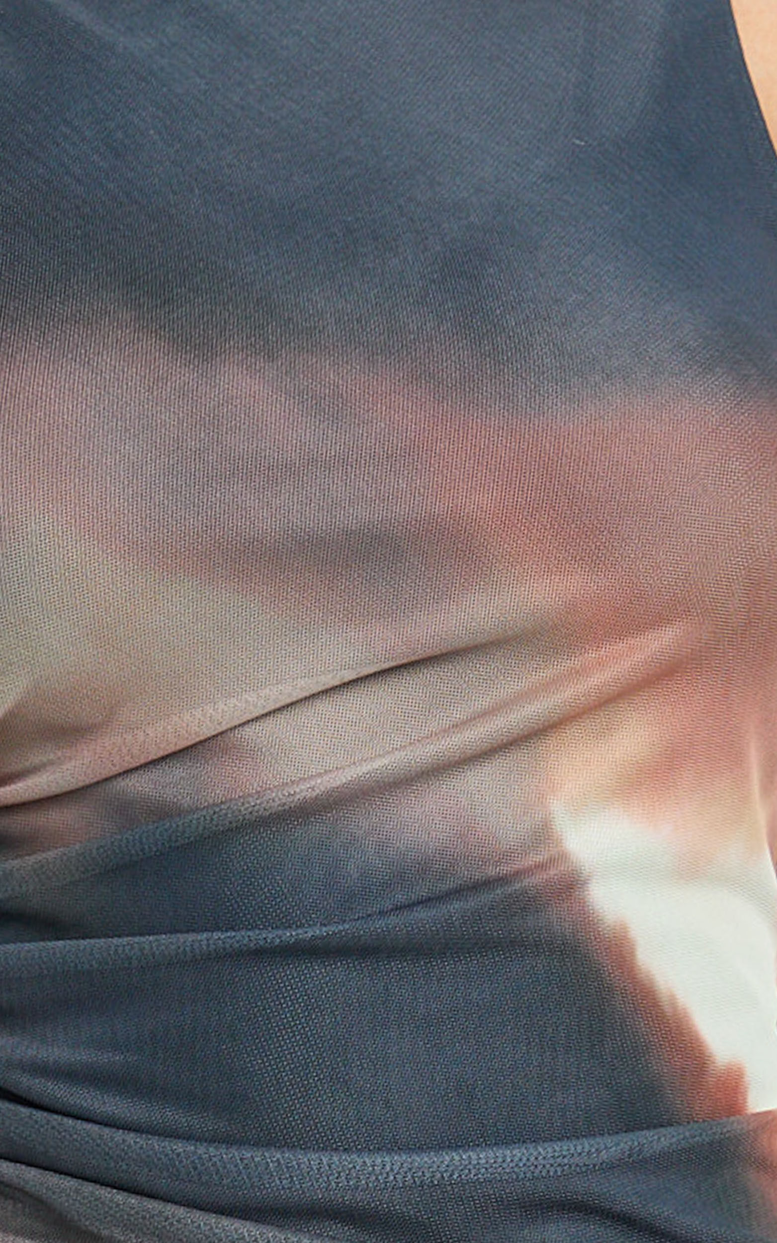 Nica Mini Dress - Mesh Boat Neck Dress in Brown