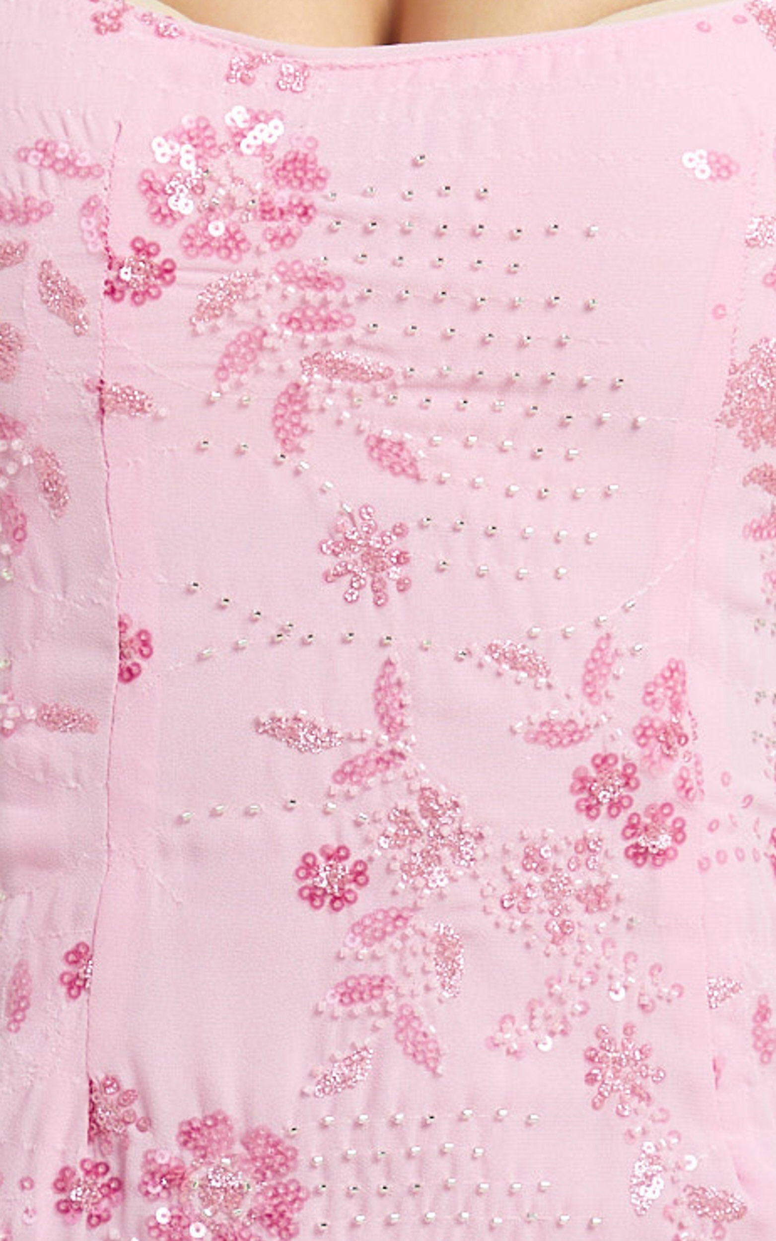 Shari Maxi Dress - Strappy Scoop Neck Column Fitted Sequin Mesh Dress in Pink