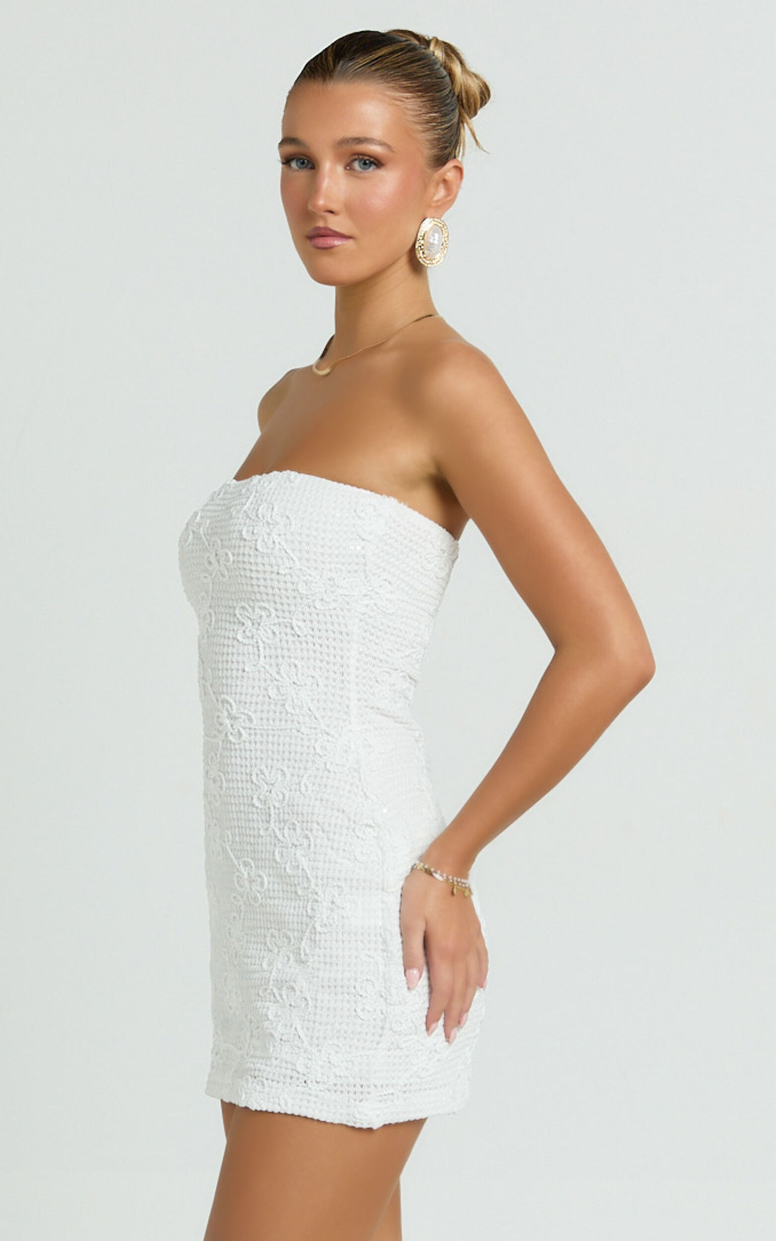 Inka Mini Dress - Strapless Fitted Jersey Dress in White