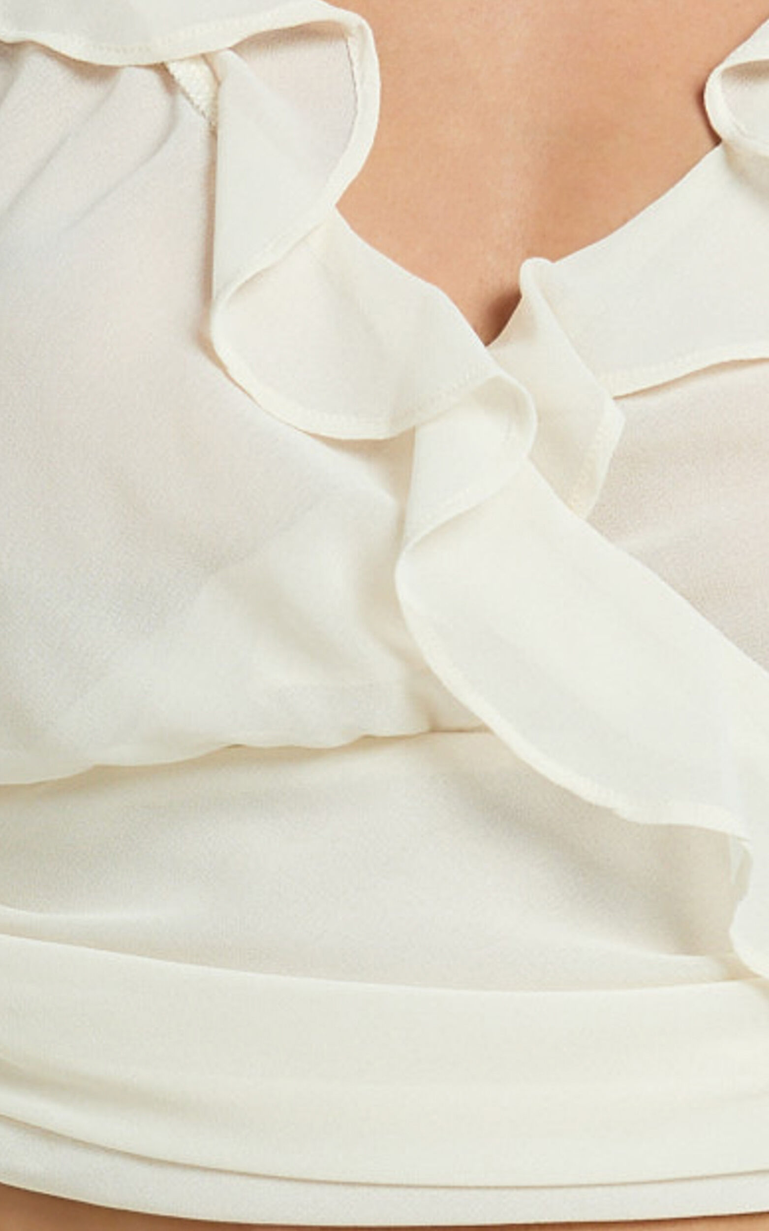 Kahrissa Top - Long Sleeve Ruffle Neck Top in Cream