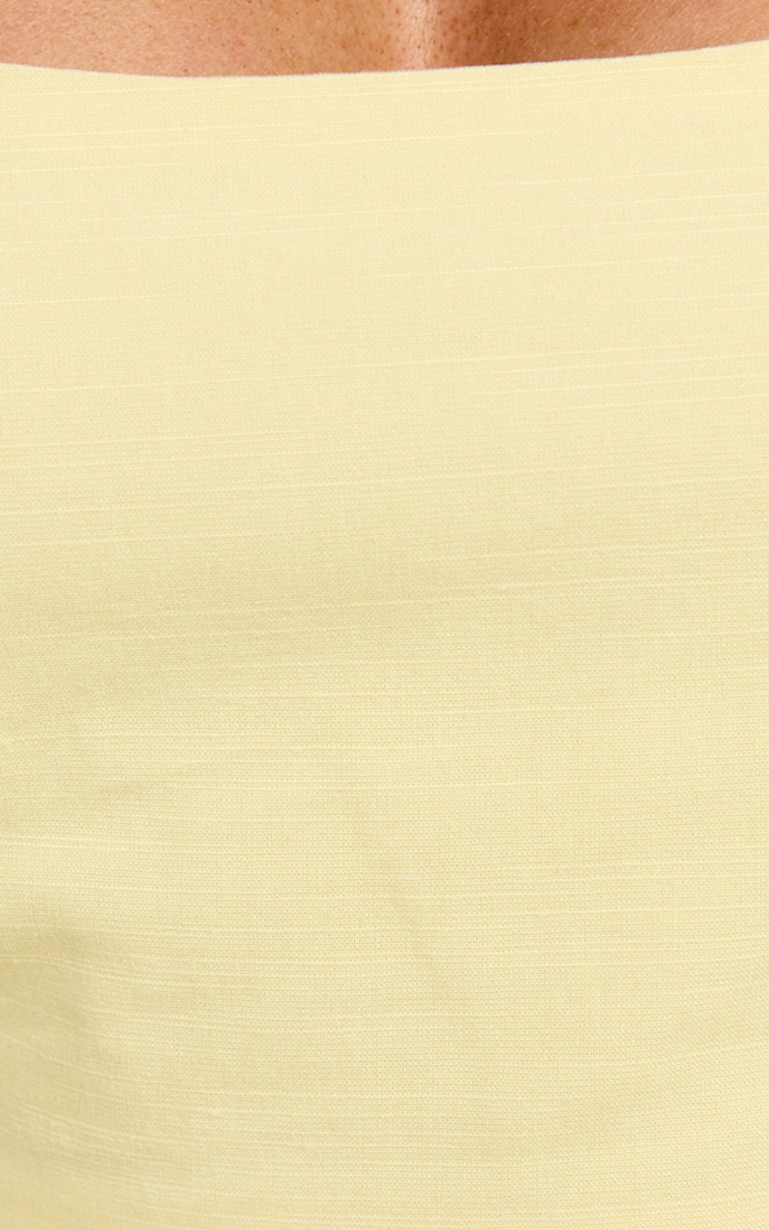 Polina Two Piece Set - Linen Square Neck Crop Top and Tie Waist Skort Set in Lemon