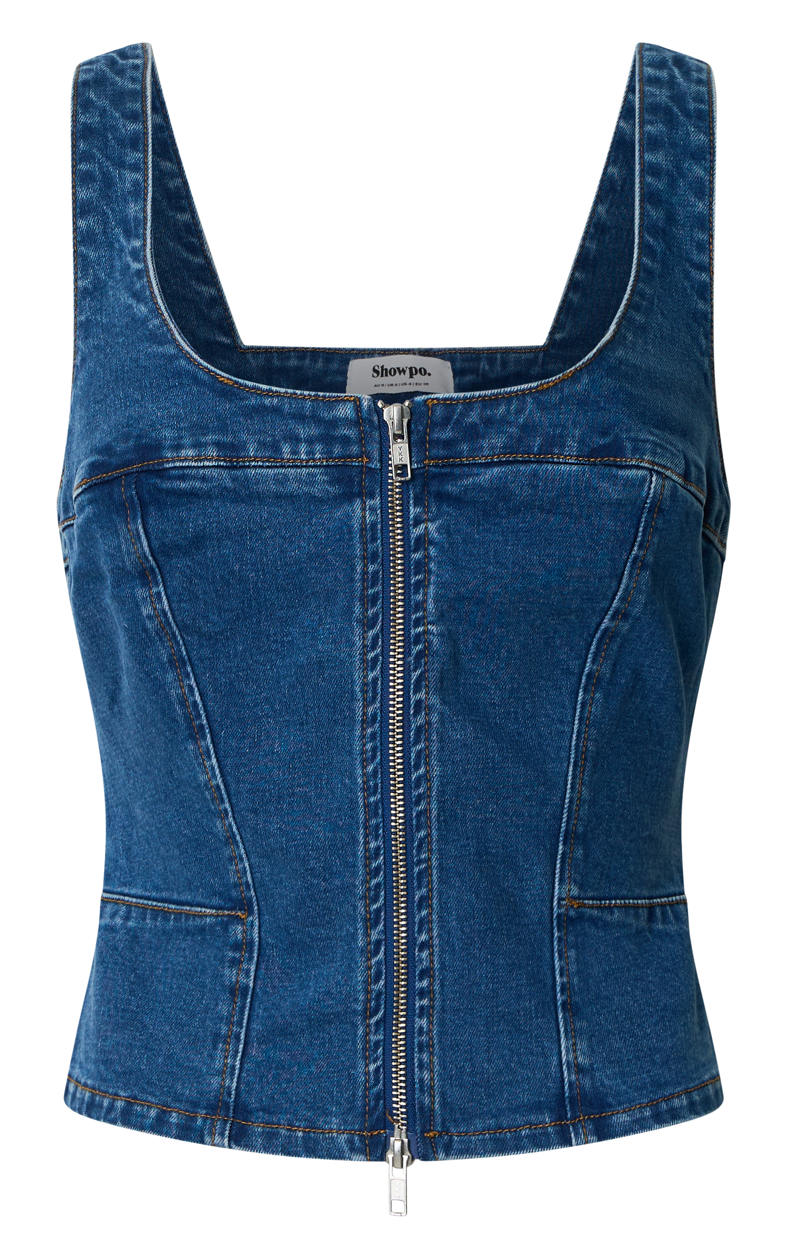 Bellerose Top - Front Zip Denim Fitted Top in Dark Blue Wash