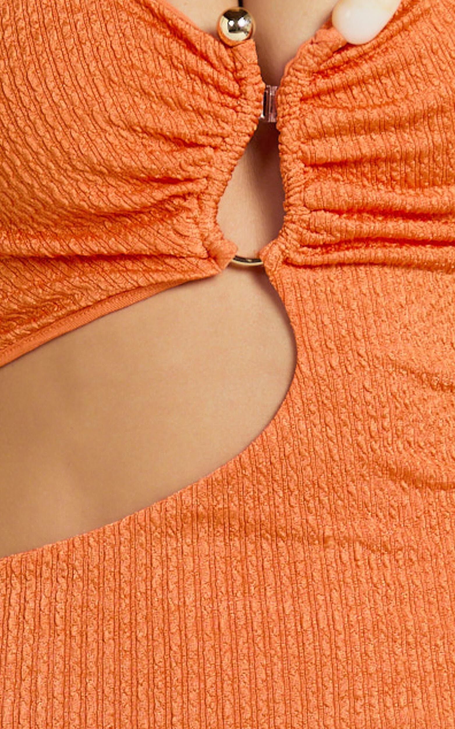 Halle Midi Dress - Halter Neck Cutout Fitted Jersey Dress in Orange