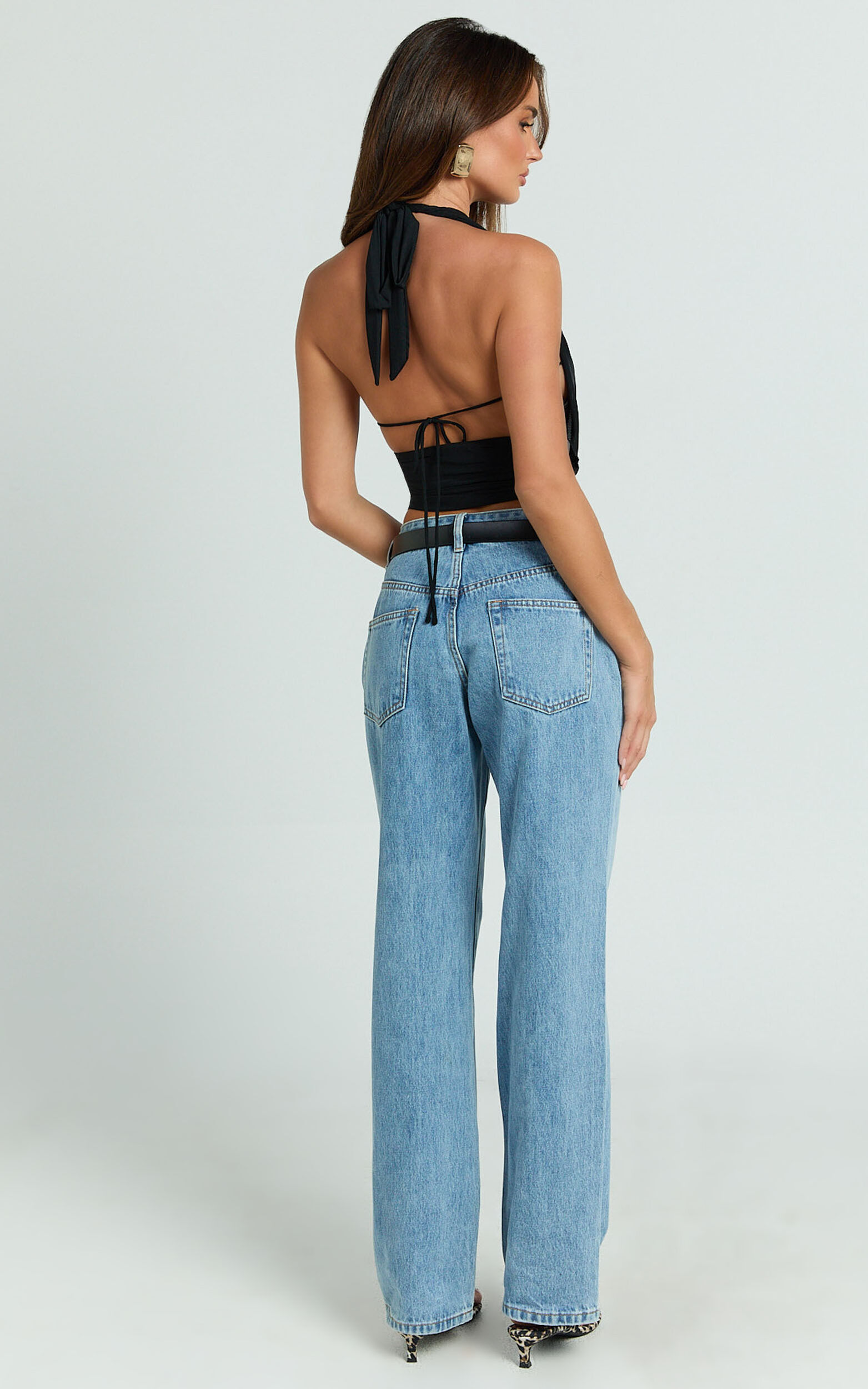 Britta Top - Cowl Neck Halter Crop Top in Black