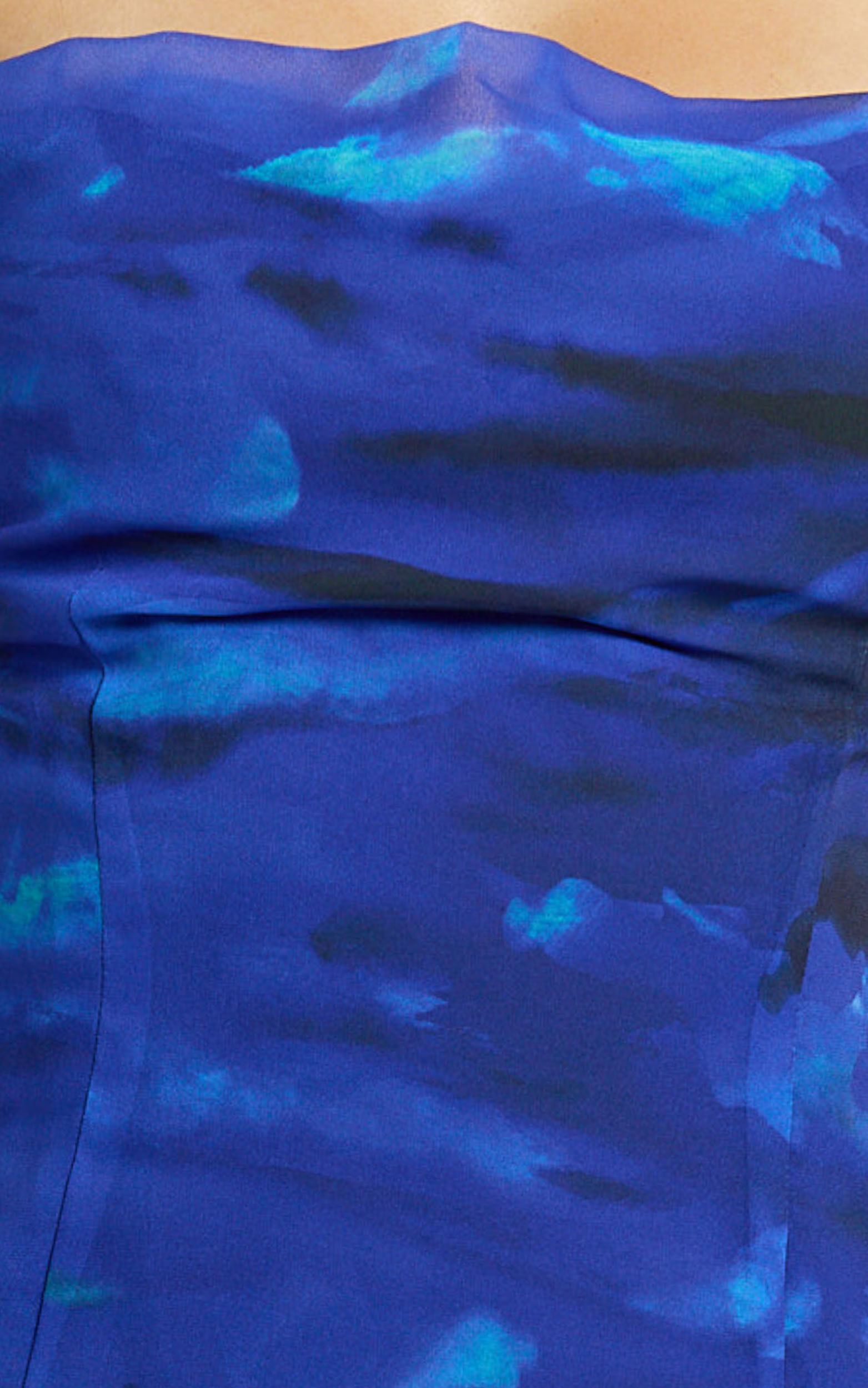 Cher Maxi Dress - Strappy Cowl Neck Bias Cut Georgette Dress in Blue Abstract