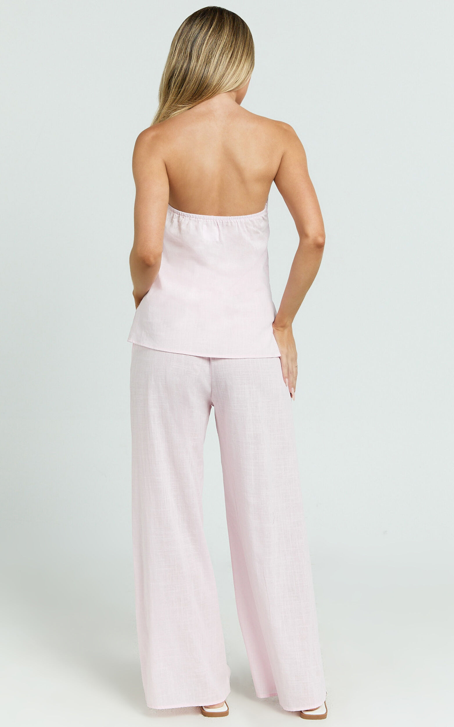 Carli Two Piece Top and Pants Set - Cotton Tube Pant Set in Pink