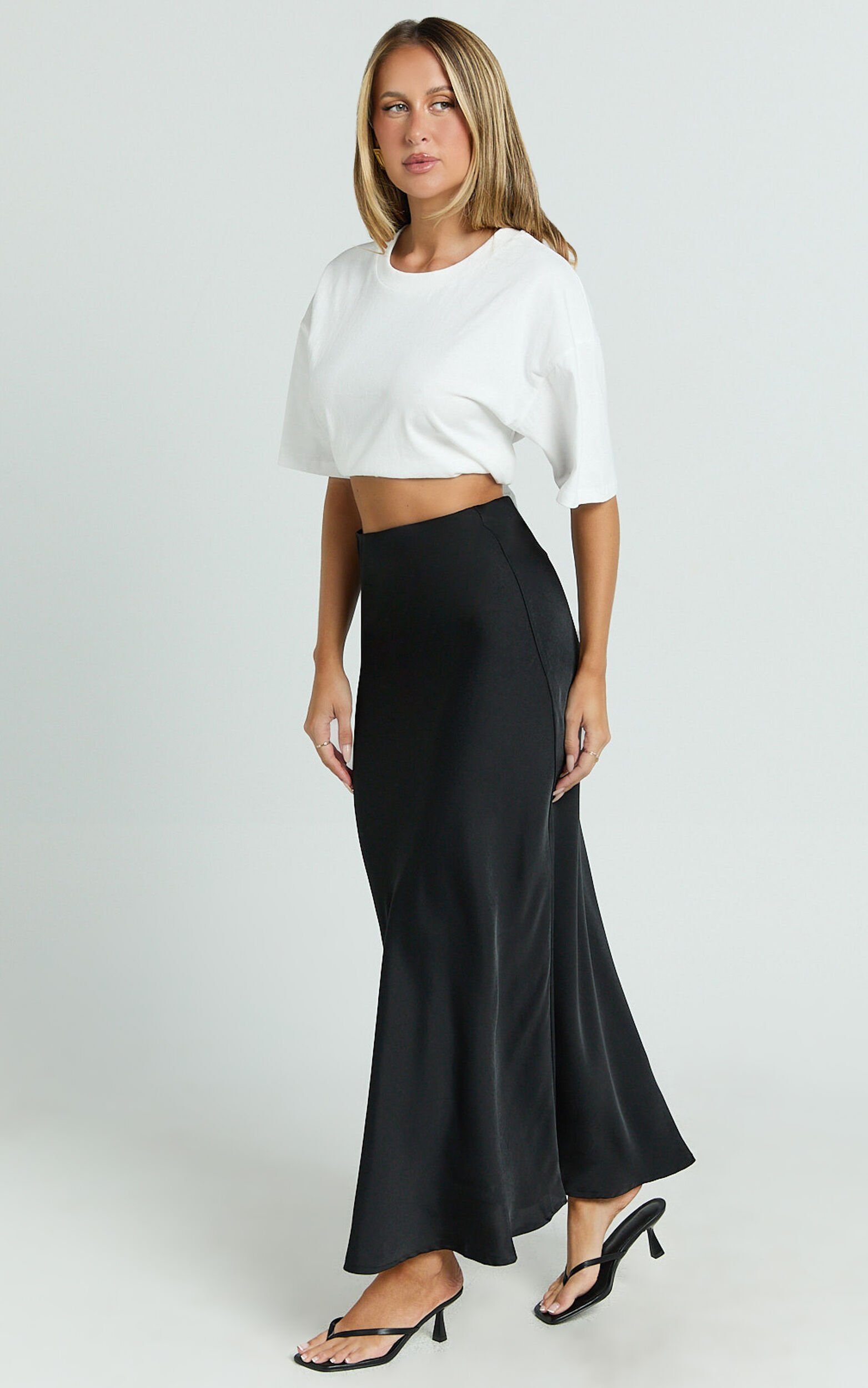 Amari Maxi Skirt - High Waisted Bias Cut Skirt in Black