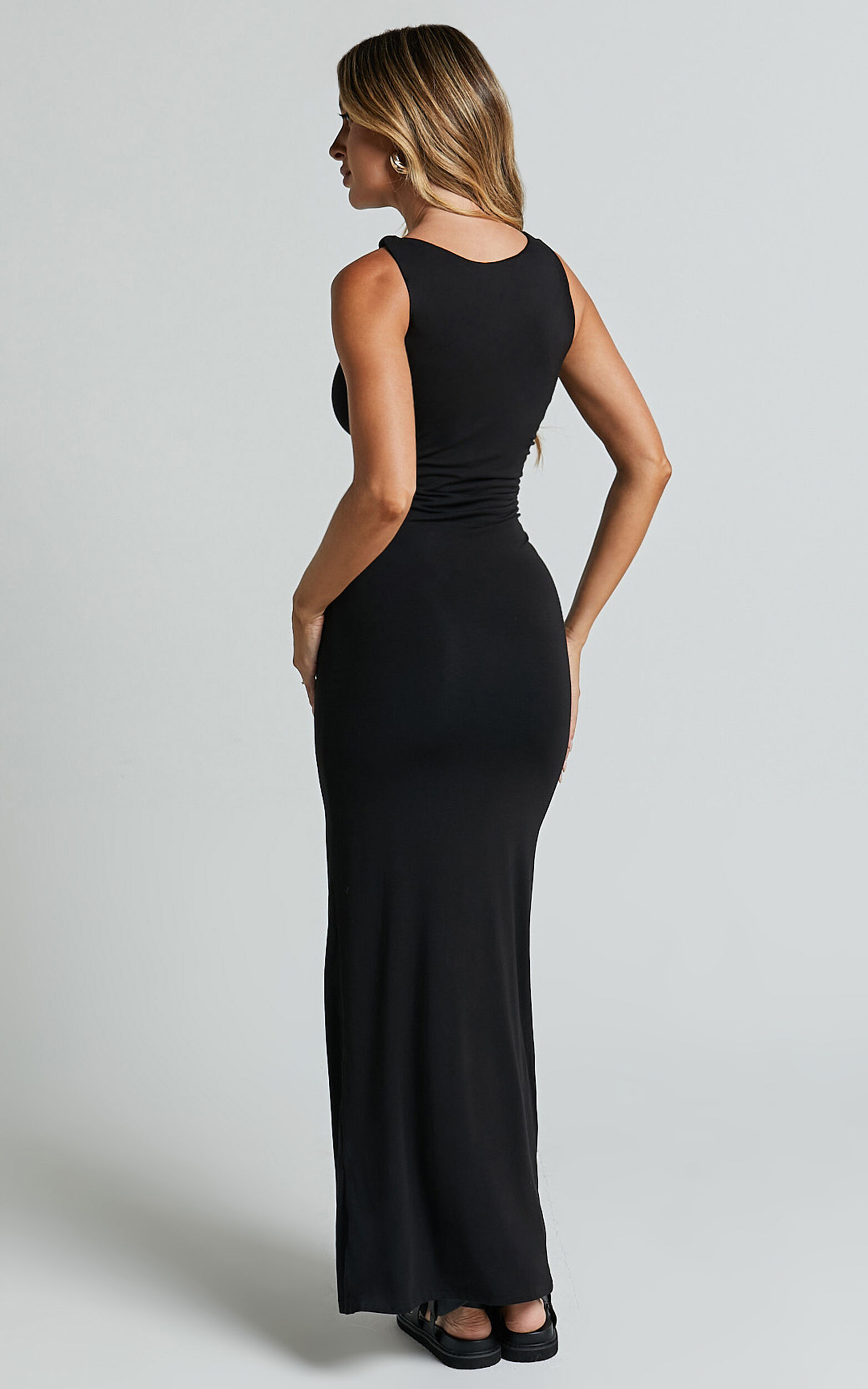 Aisha Maxi Dress - Sleeveless Twist Strap Bodycon Dress in Black