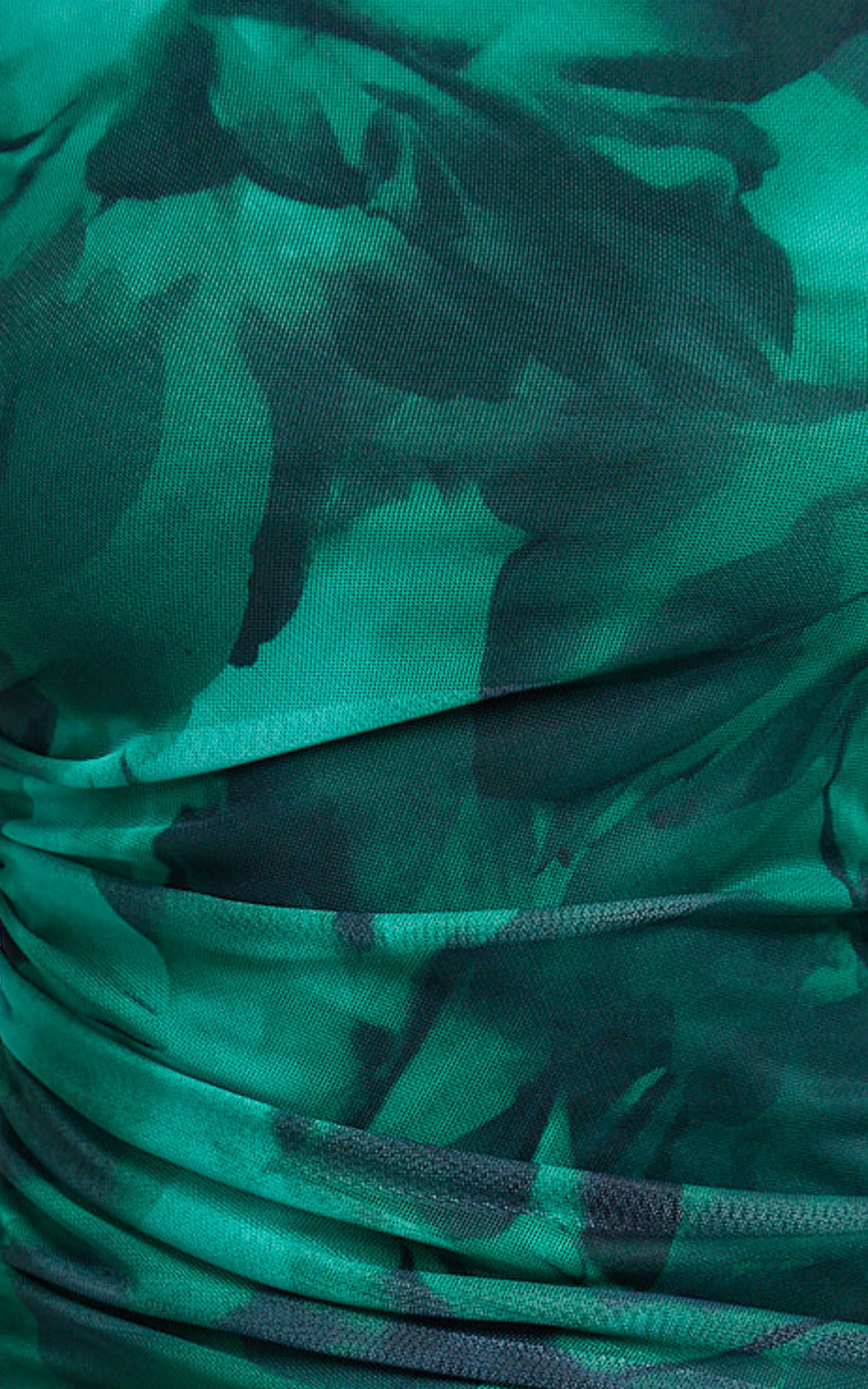 Nica Mini Dress - Mesh Boat Neck Dress in Green