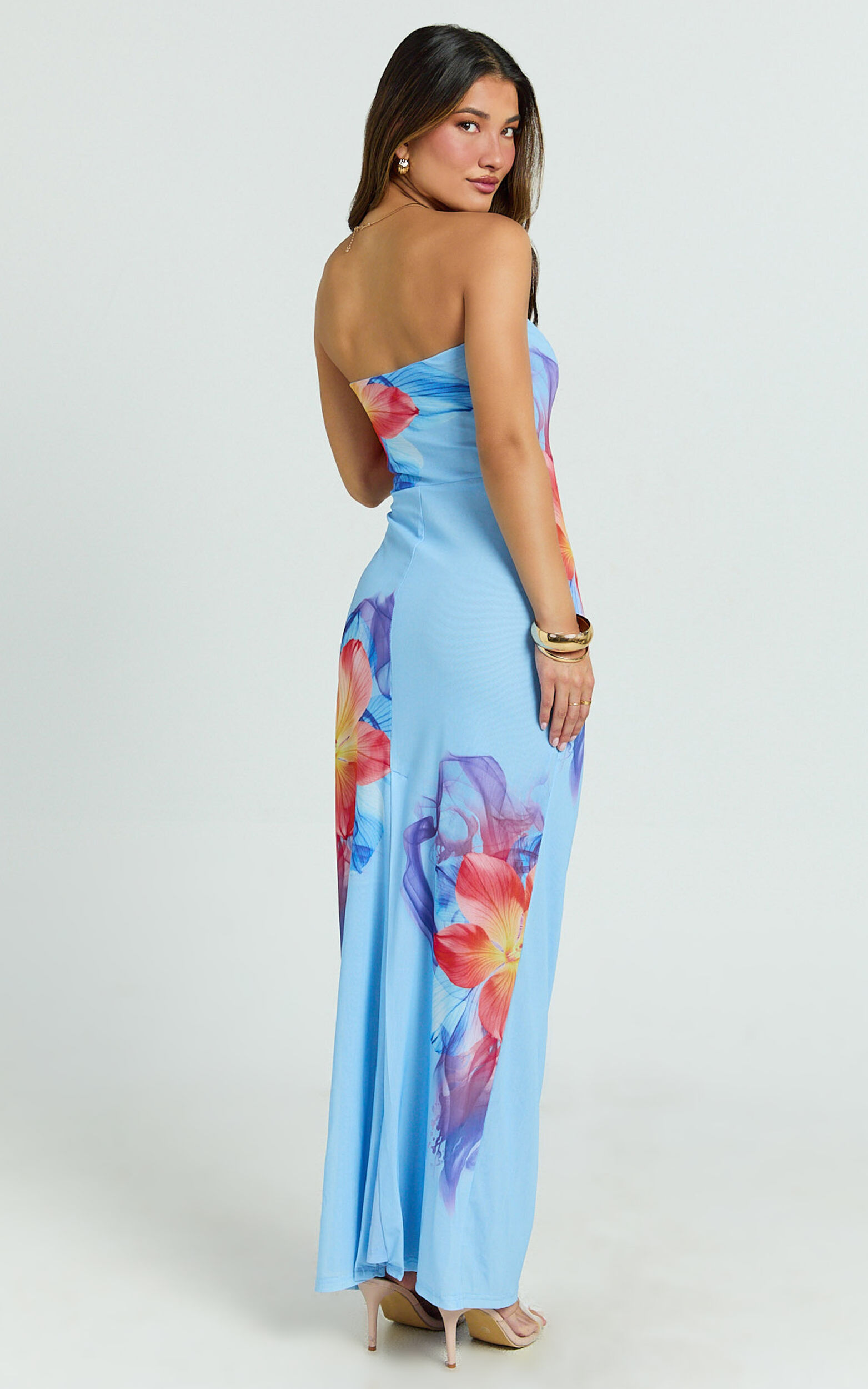 Jenny Maxi Dress - Strapless Mesh Bodycon Dress in Electric Print
