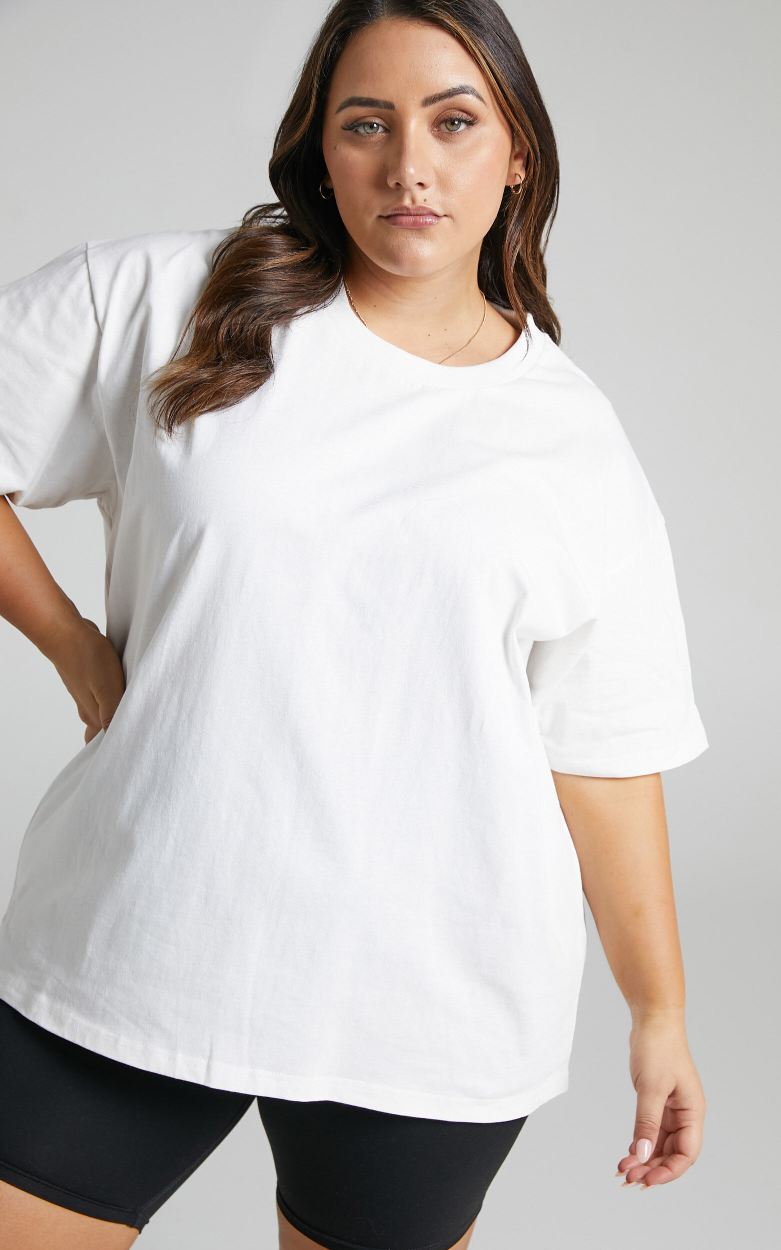 Prizza Top - Longline Boyfriend Tee Top in White