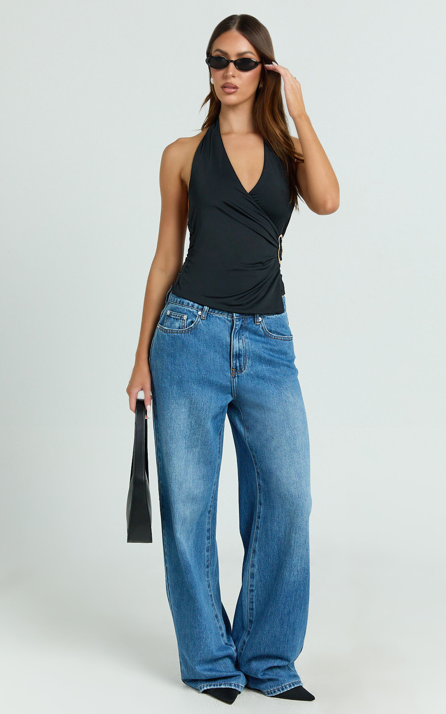 Diana Top - Wrap Over Trim Detail Top in Black