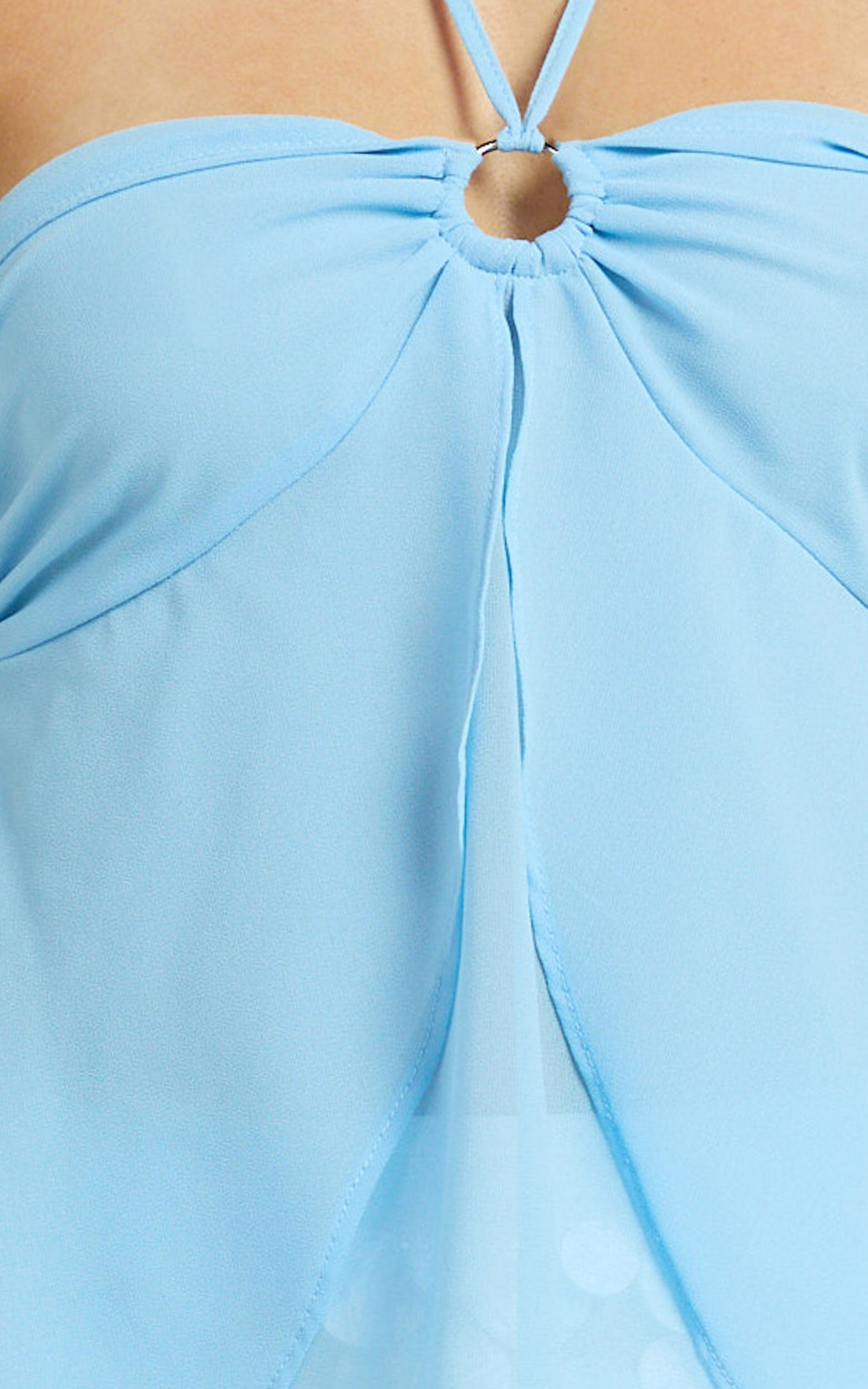 Janelle Top - Halter O Ring Front Georgette Top in Sky Blue