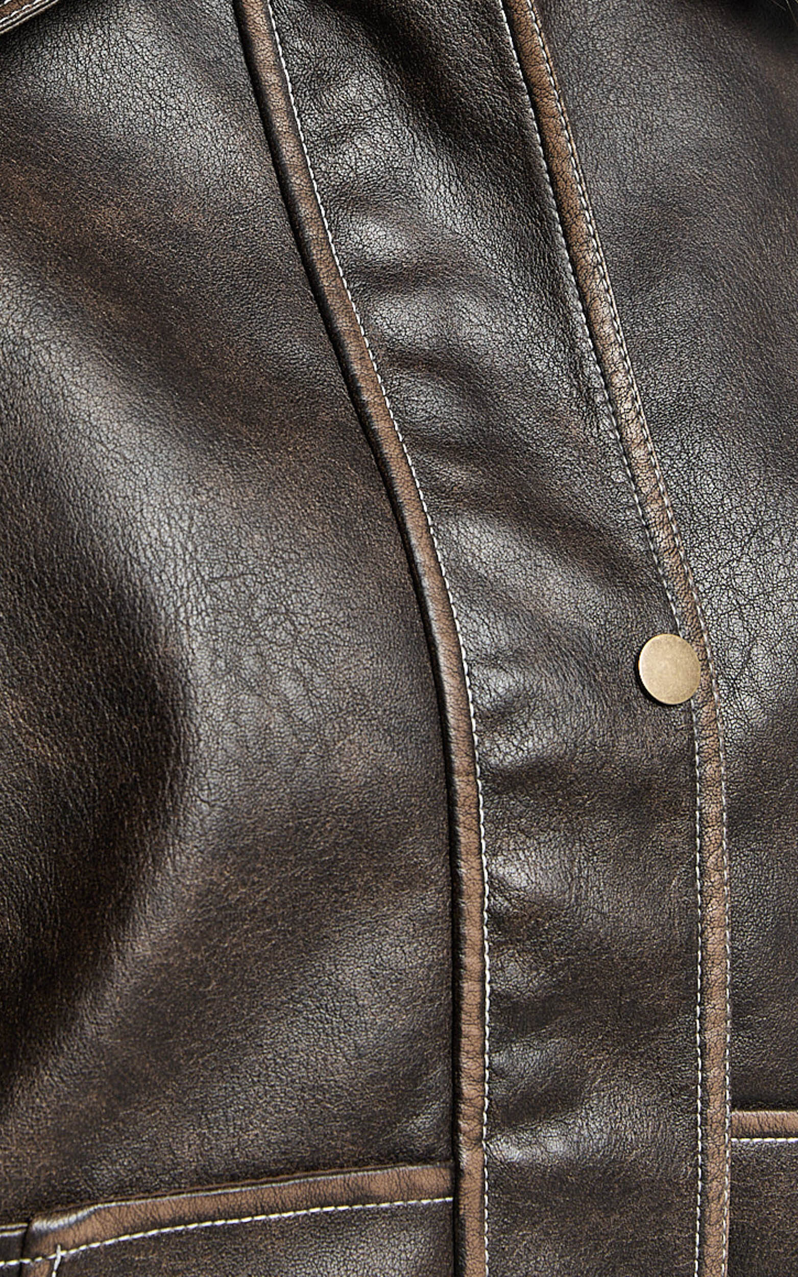Gail Jacket - Faux Leather Bomber Jacket in Washed Brown