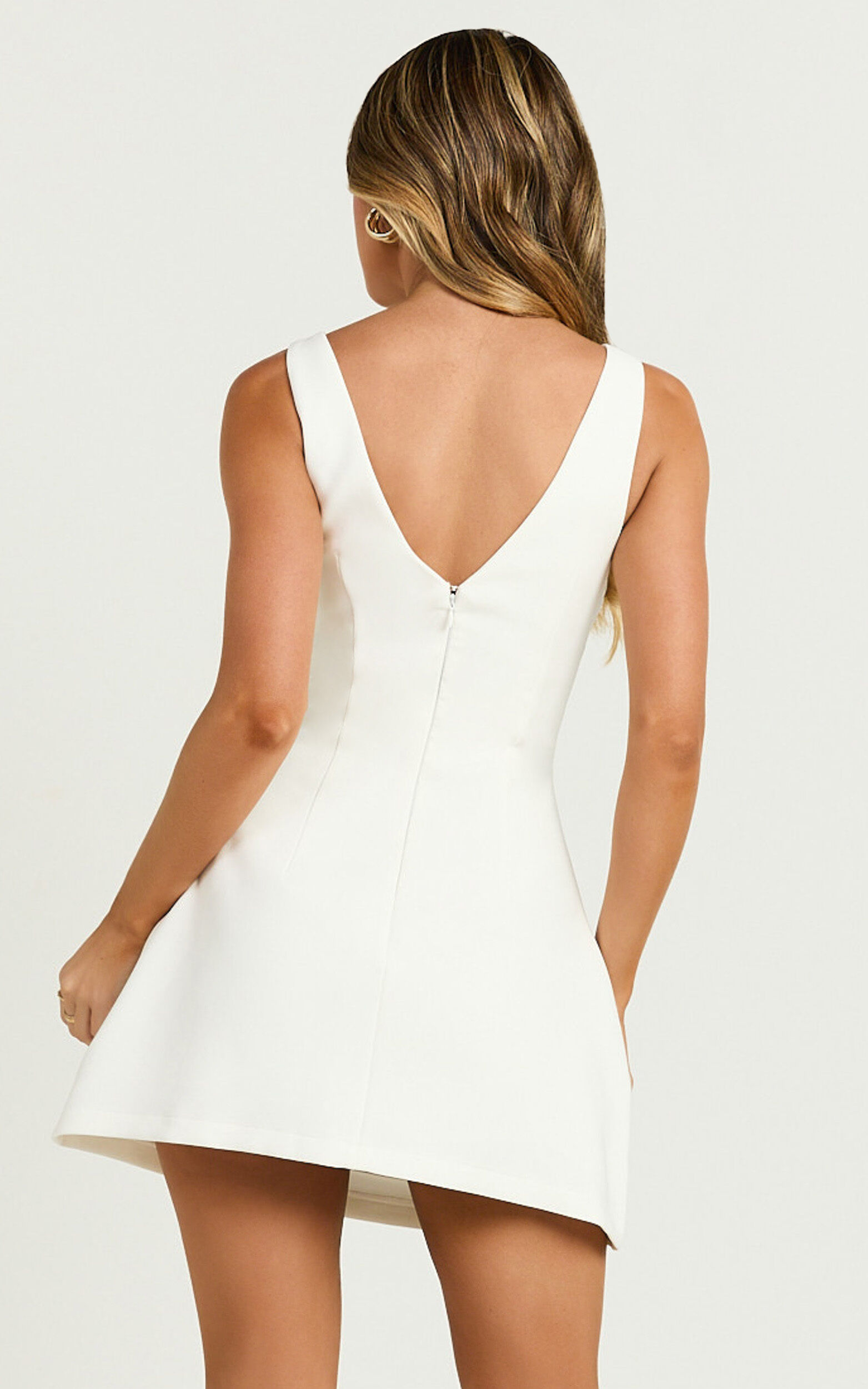 Freddie Mini Dress - Boat Neck Fit and Flare Dress in White