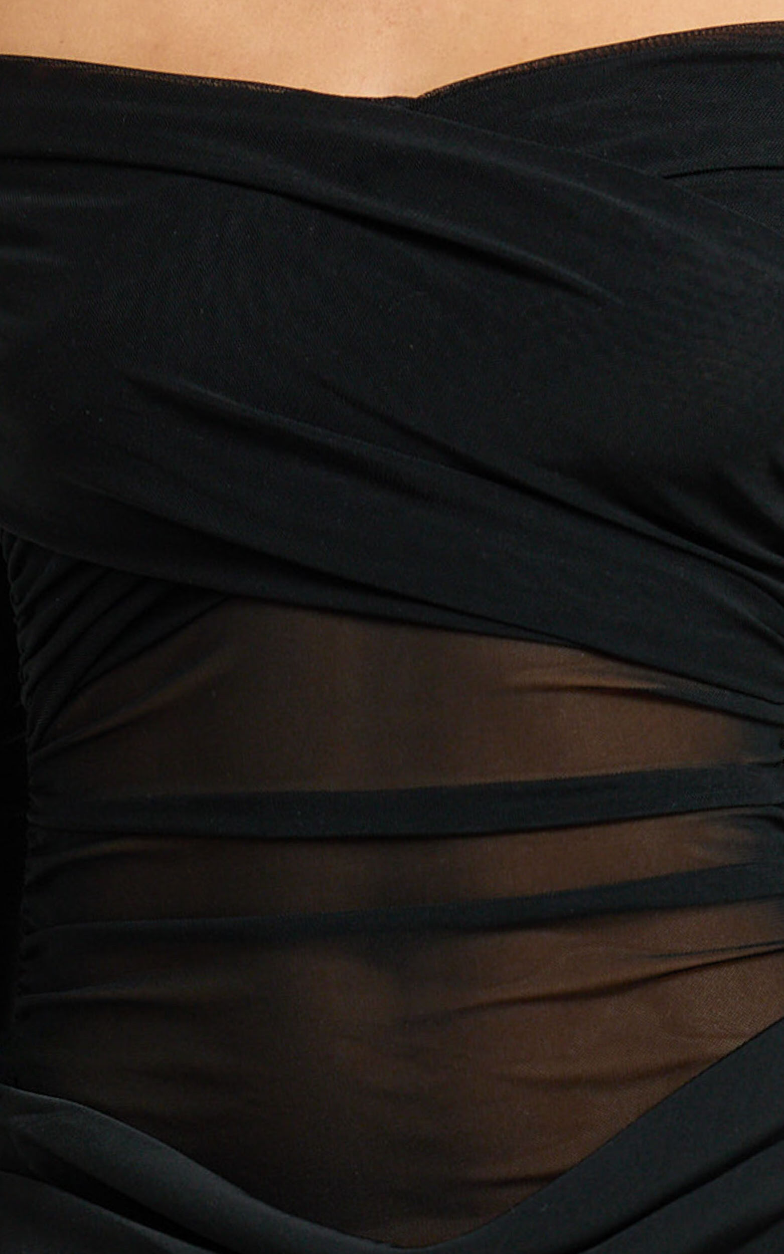 Jade Mini Dress - Long Sleeve Off Shoulder Draped Bias Cut Dress in Black