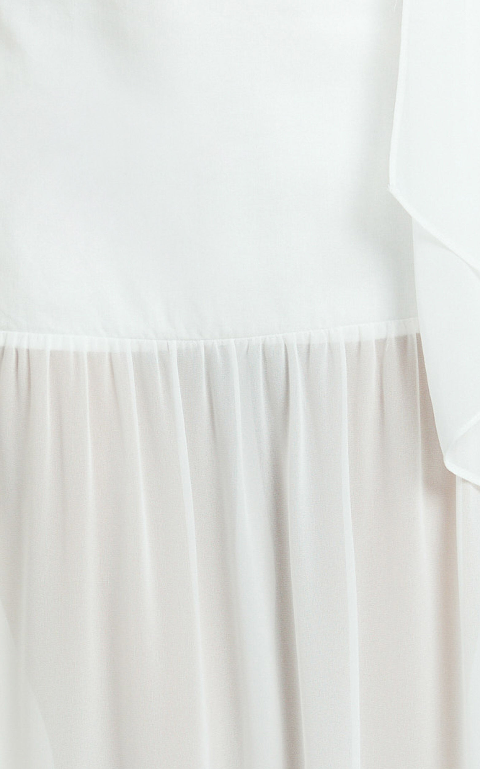 Calvin Maxi Dress - Linen Look Contrast Georgette Skirt with Neck Scarf in White