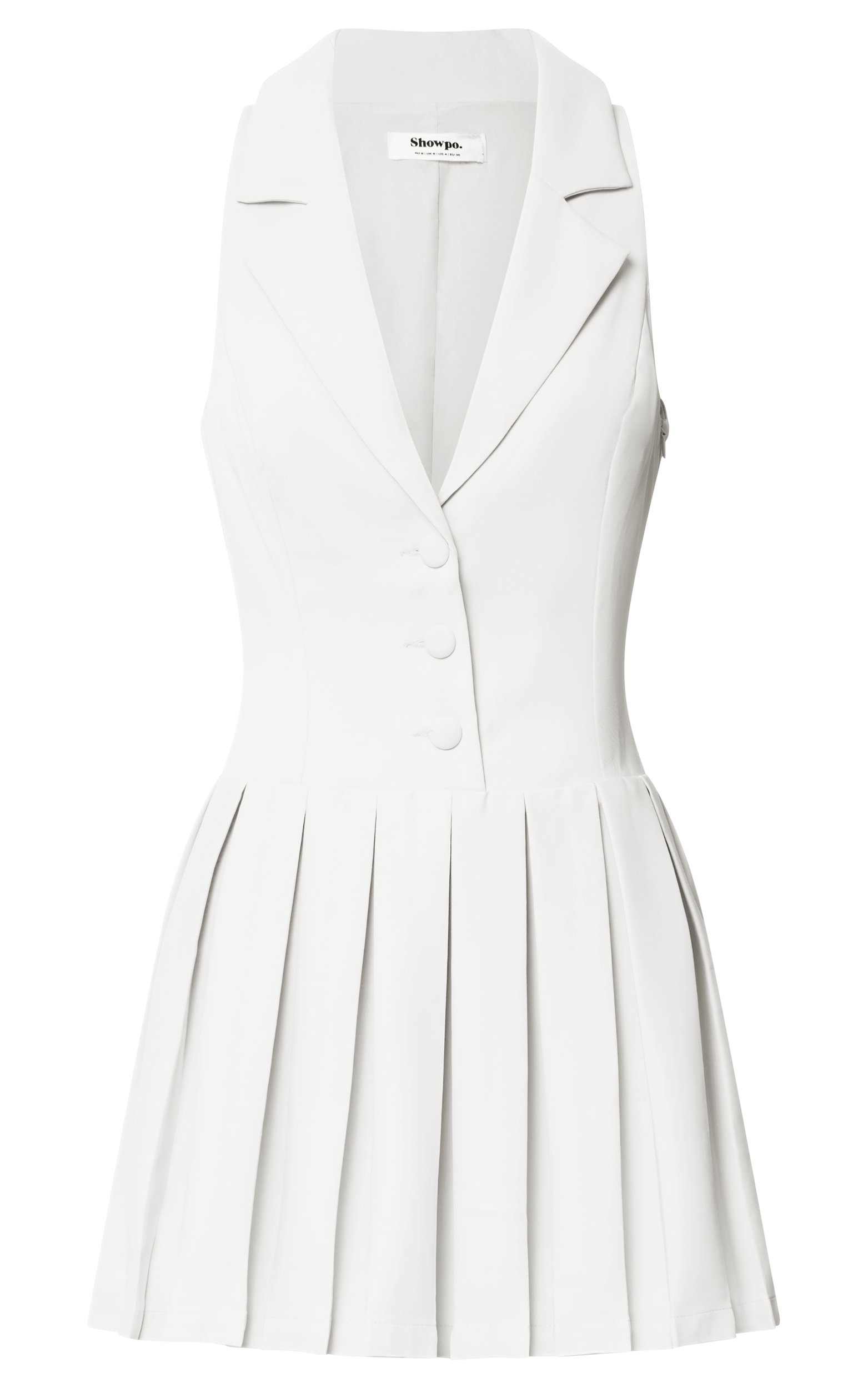 Hannah Mini Dress - Tailored Button Down Pleated Mini Dress in White