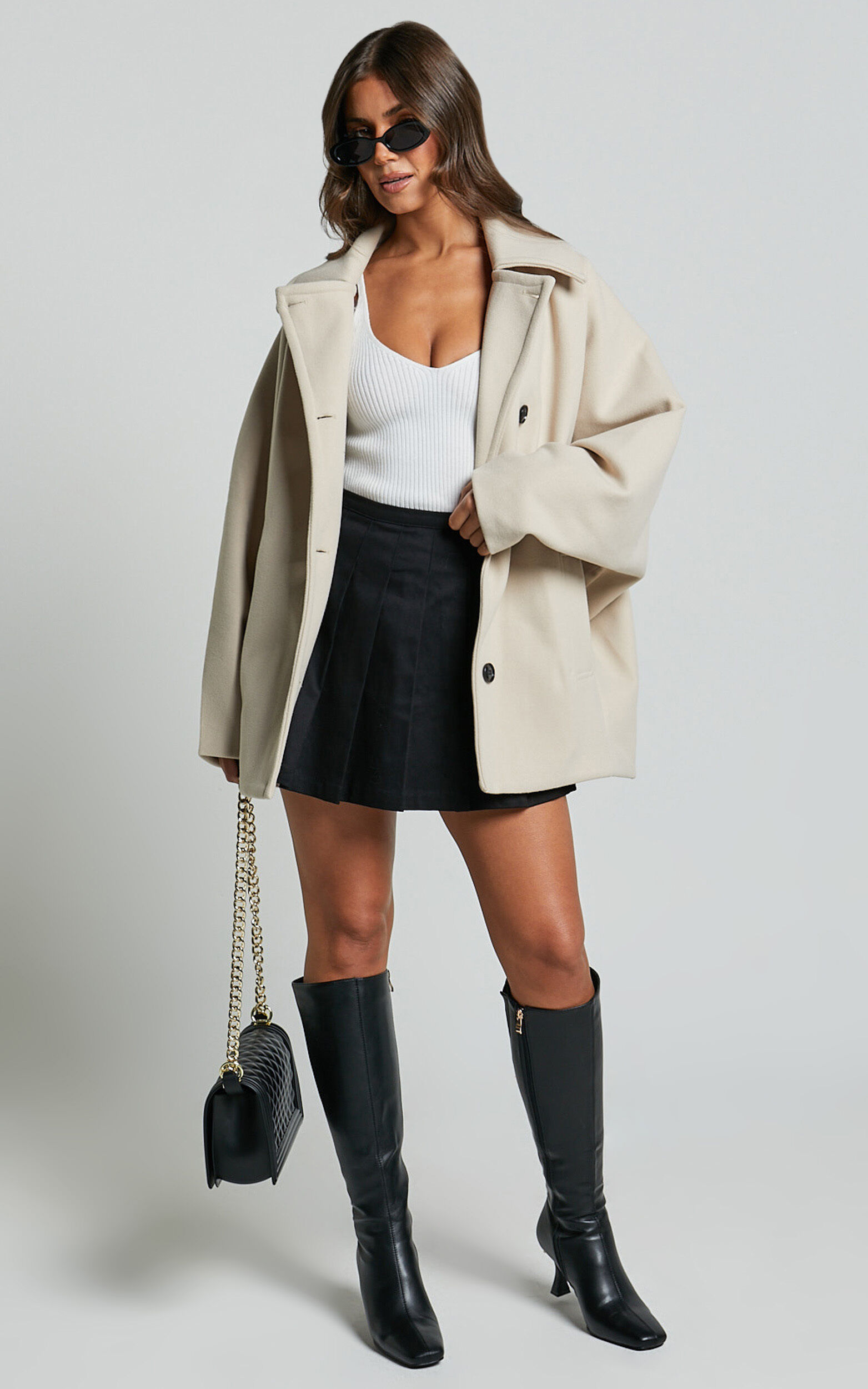 Claudia Coat - Triple Breasted Coat in Beige