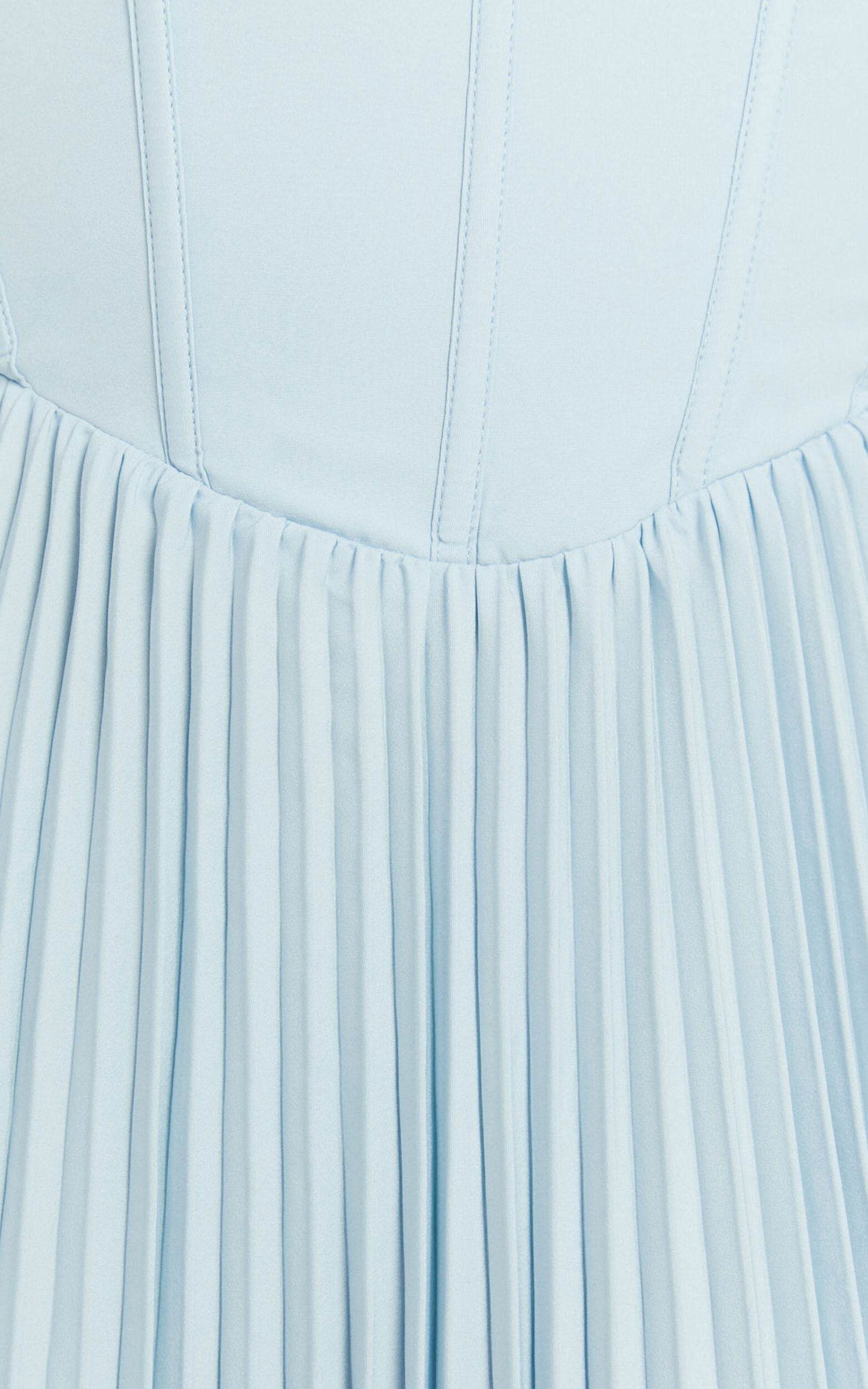 Loretta Midi Dress - Lace Up Back Bustier Pleated Dress in Light Blue