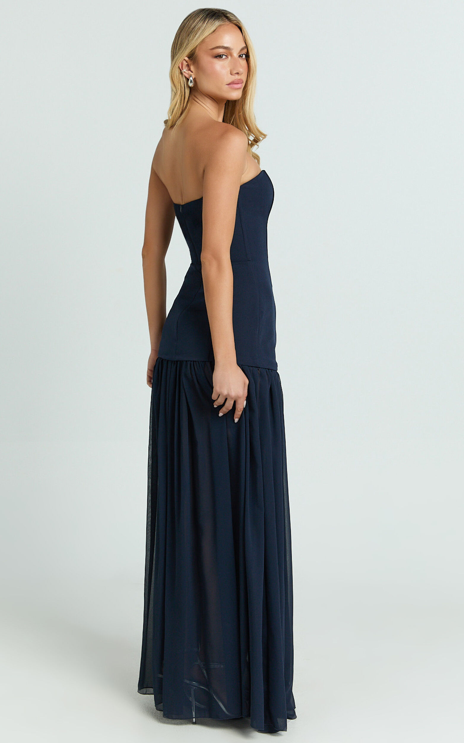 Jocelyn Maxi Dress - Strapless Ruched Fit And Flare Dress in Navy