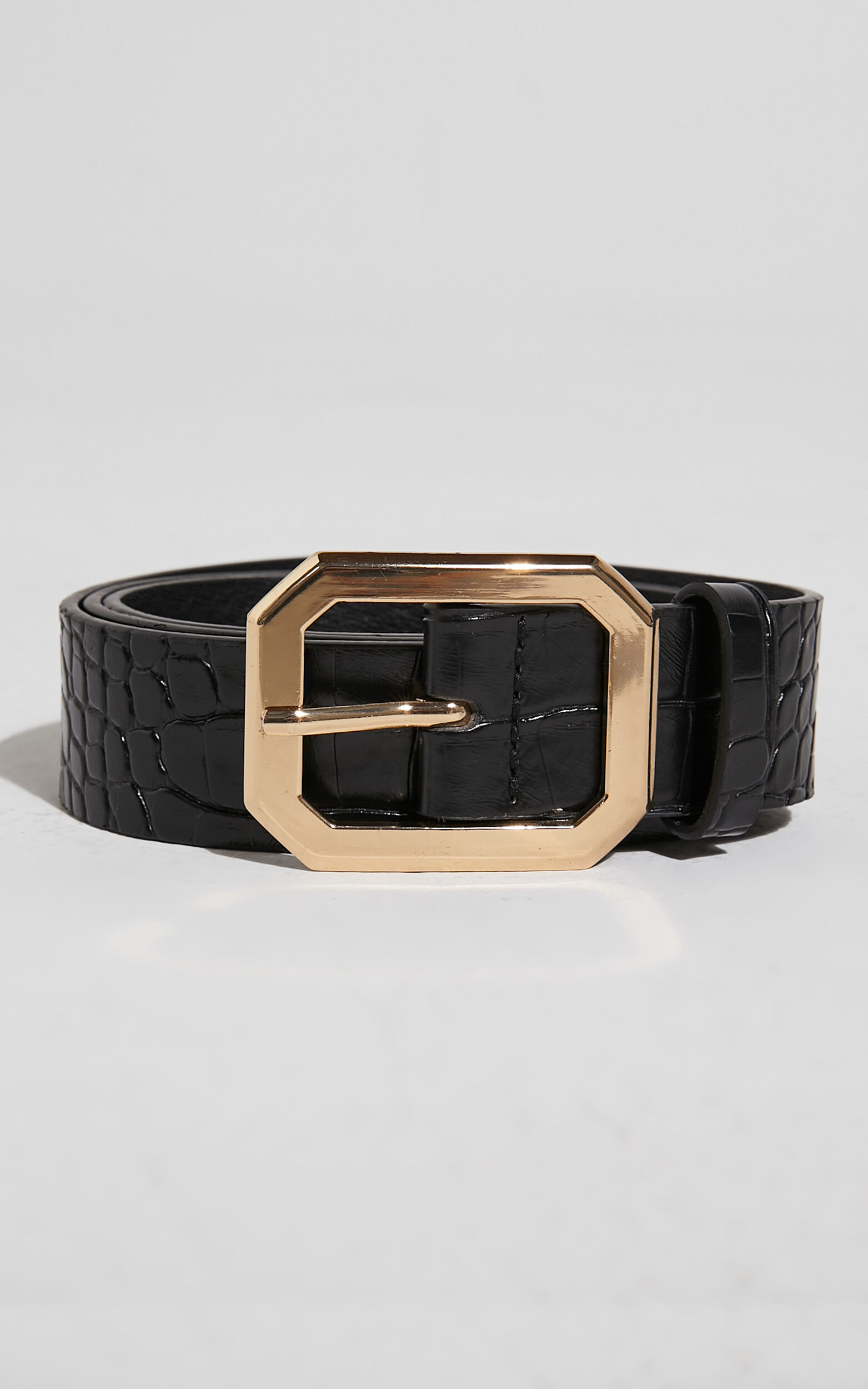 Mason Croc Square Buckle Belt in Black