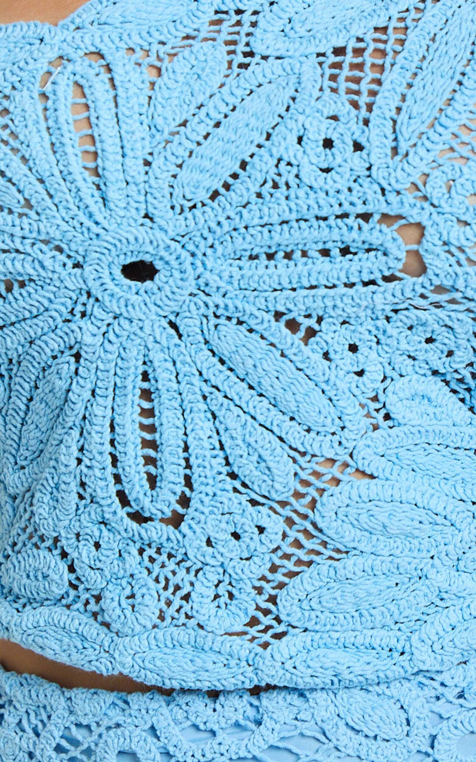 Charlene Top - Crochet One Shoulder Top in Blue