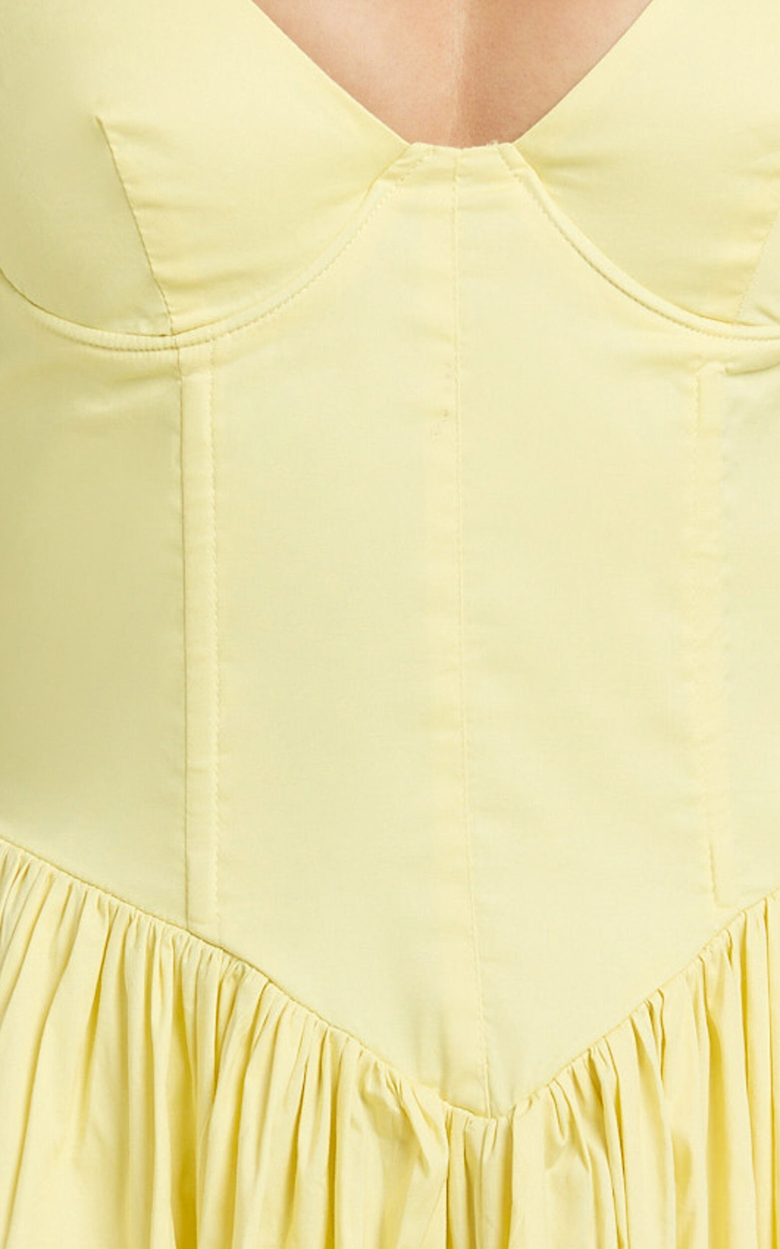 Beckett Midi Dress - Scoop Neck Drop V Waist Gathered Skirt Dress in Butter Yellow