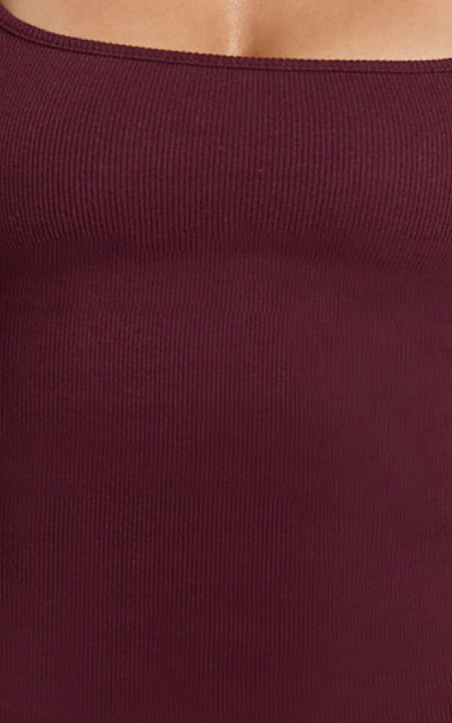 Lucy Midi Dress - Ribbed Side Ruched Bodycon Dress in Wine