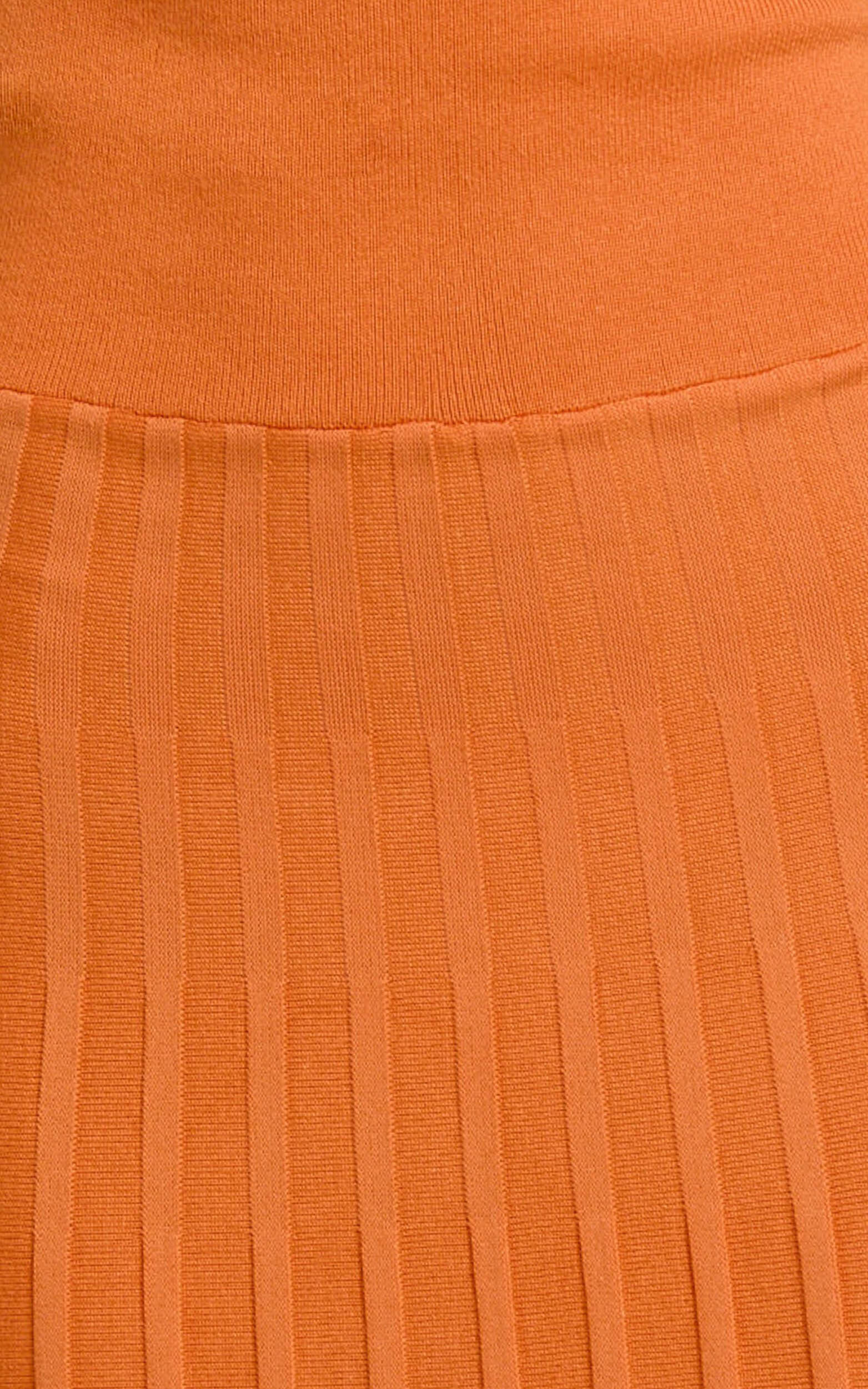 Paris Midi Dress - Strapless Drop Waist Pleated Knit Dress in Orange