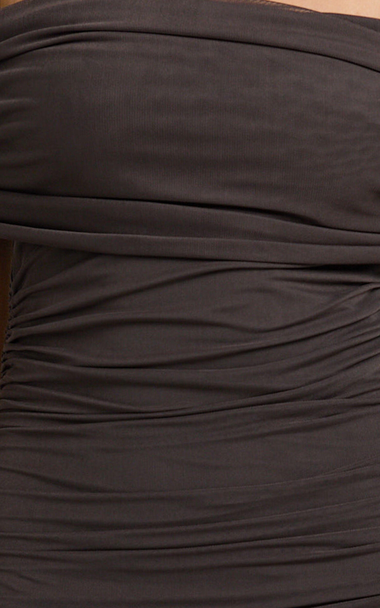 Caterina Maxi - Ruched Off Shoulder Mesh Dress in Chocolate