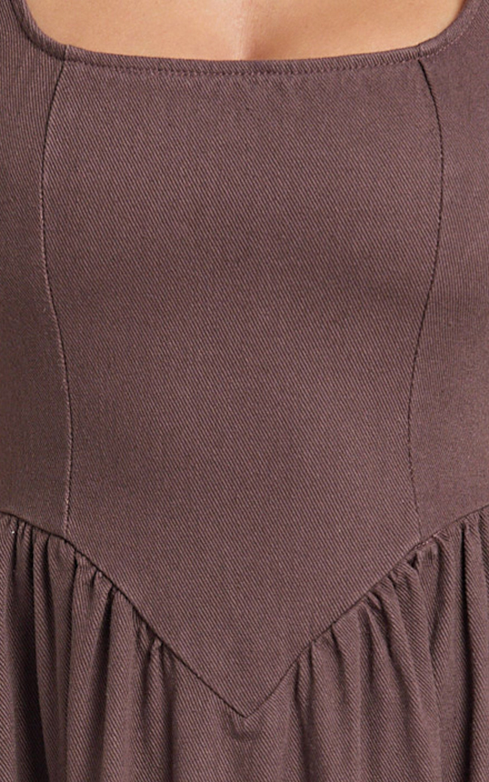 Rhaziya Midi Dress - Sleeveless Straight Neck Fit and Flare Dress in Chocolate