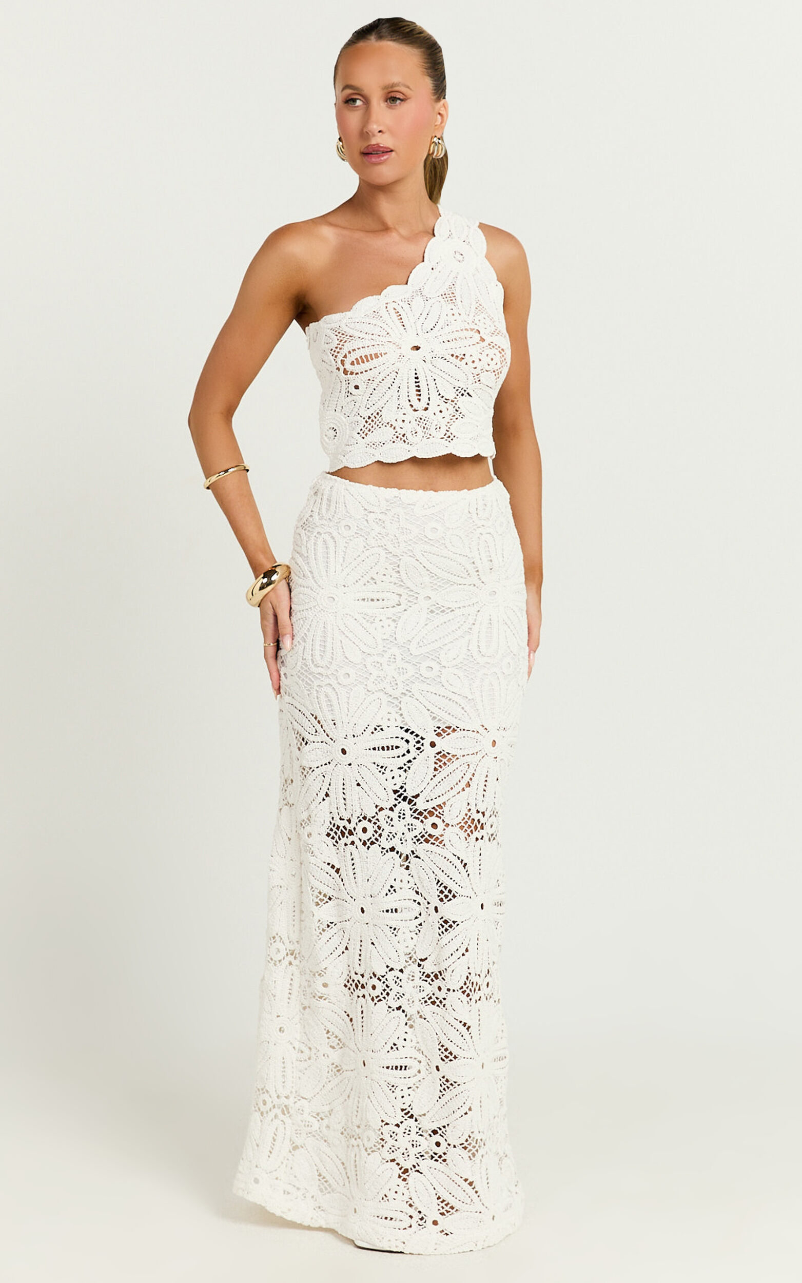 Charlene Maxi Skirt - Crochet Fit And Flare Skirt in White
